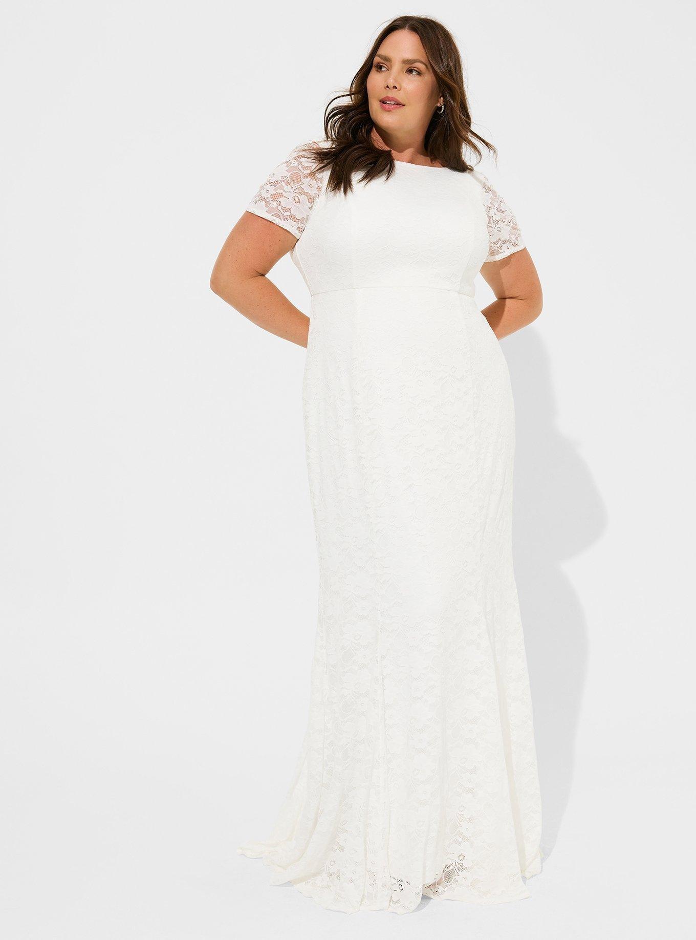 Plus Size Ivory Lace Short Sleeve Fit Flare Wedding Dress Torrid