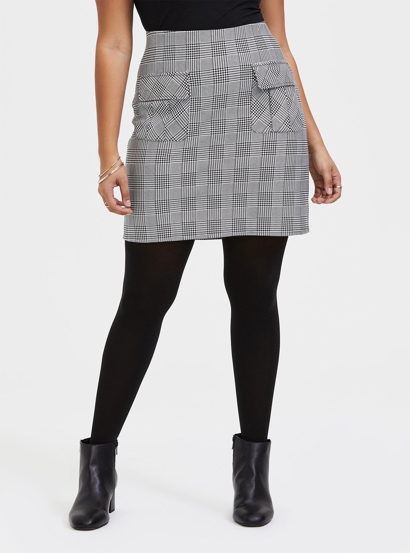 Plus Size Black White Houndstooth Plaid Premium Ponte Mini Skirt Torrid