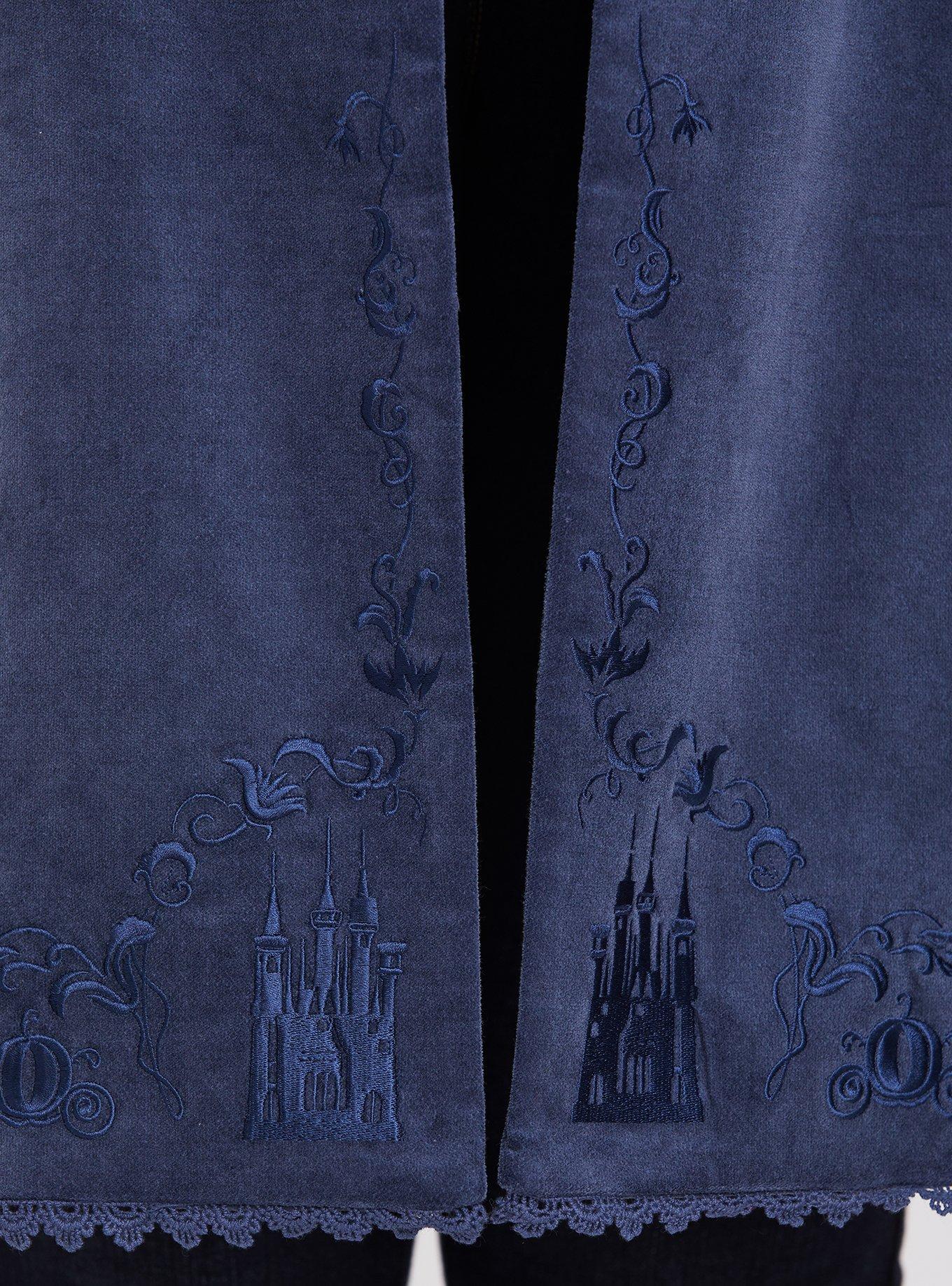 Disney Cinderella Embroidered Blue Velvet Fit & Flare Coat, BERING SEA, alternate