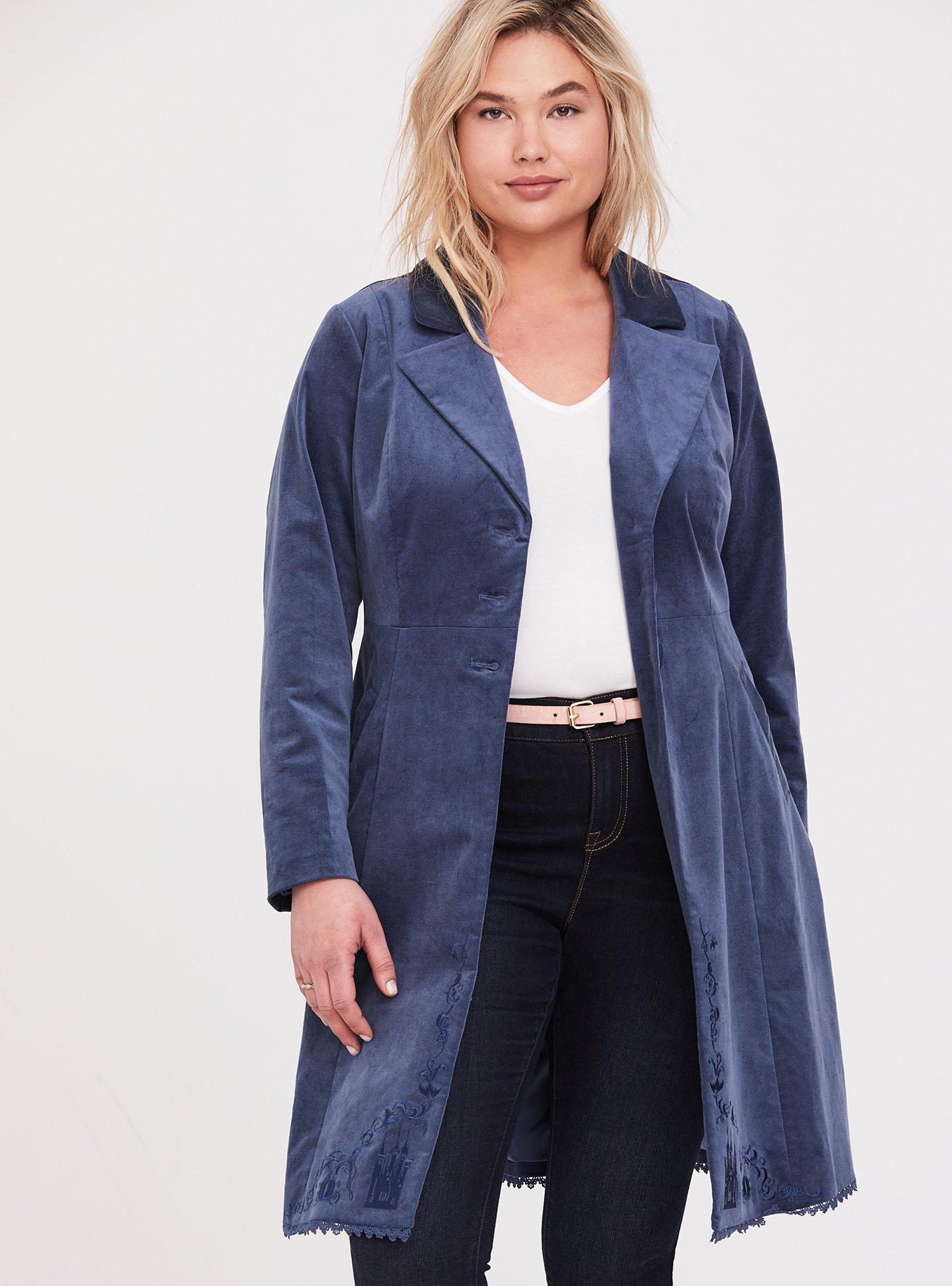 Disney Cinderella Embroidered Blue Velvet Fit & Flare Coat, BERING SEA, hi-res