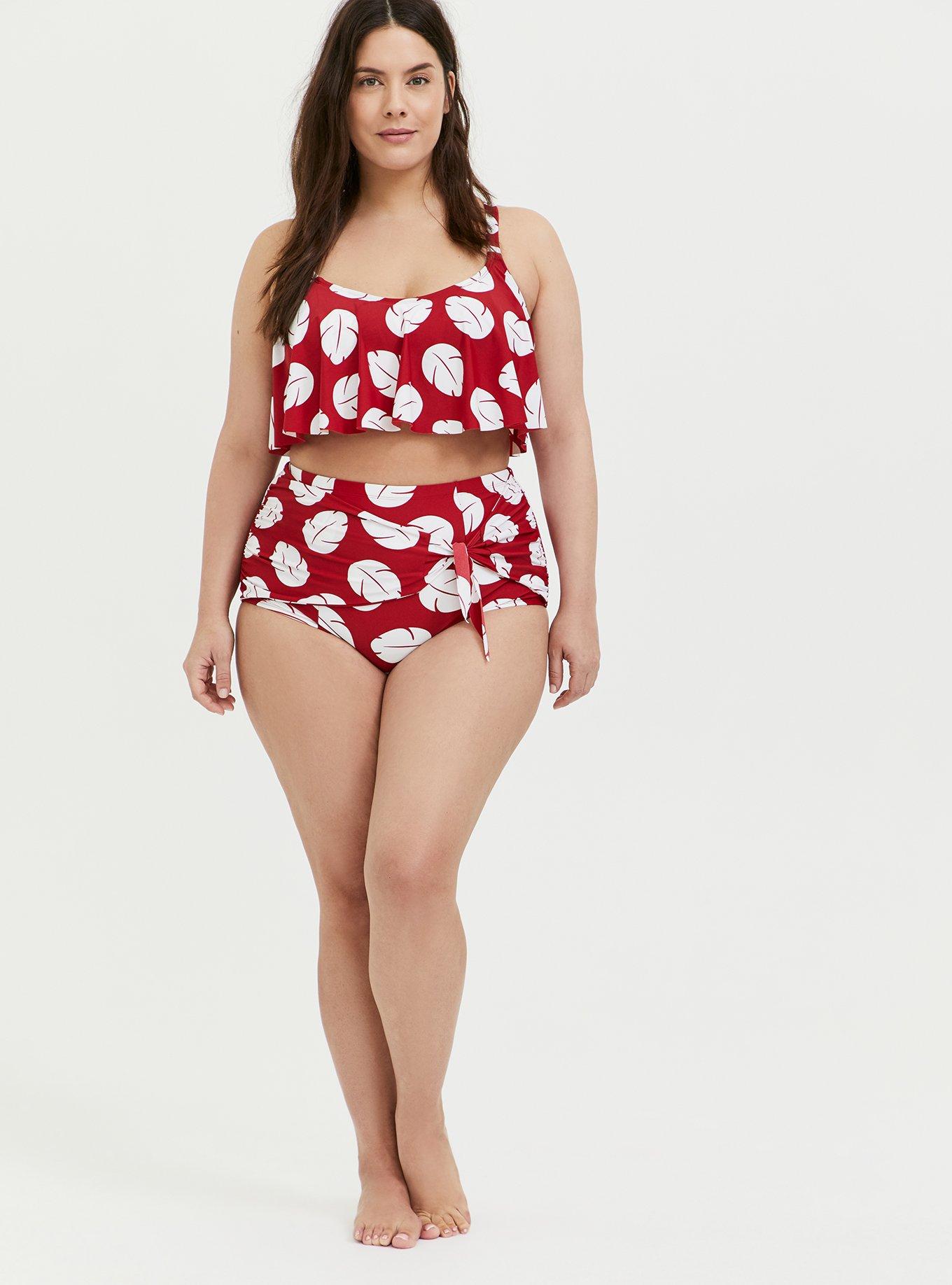 Plus Size Disney Lilo Stitch Red White Leaf Wireless Flounce Bikini Top Torrid