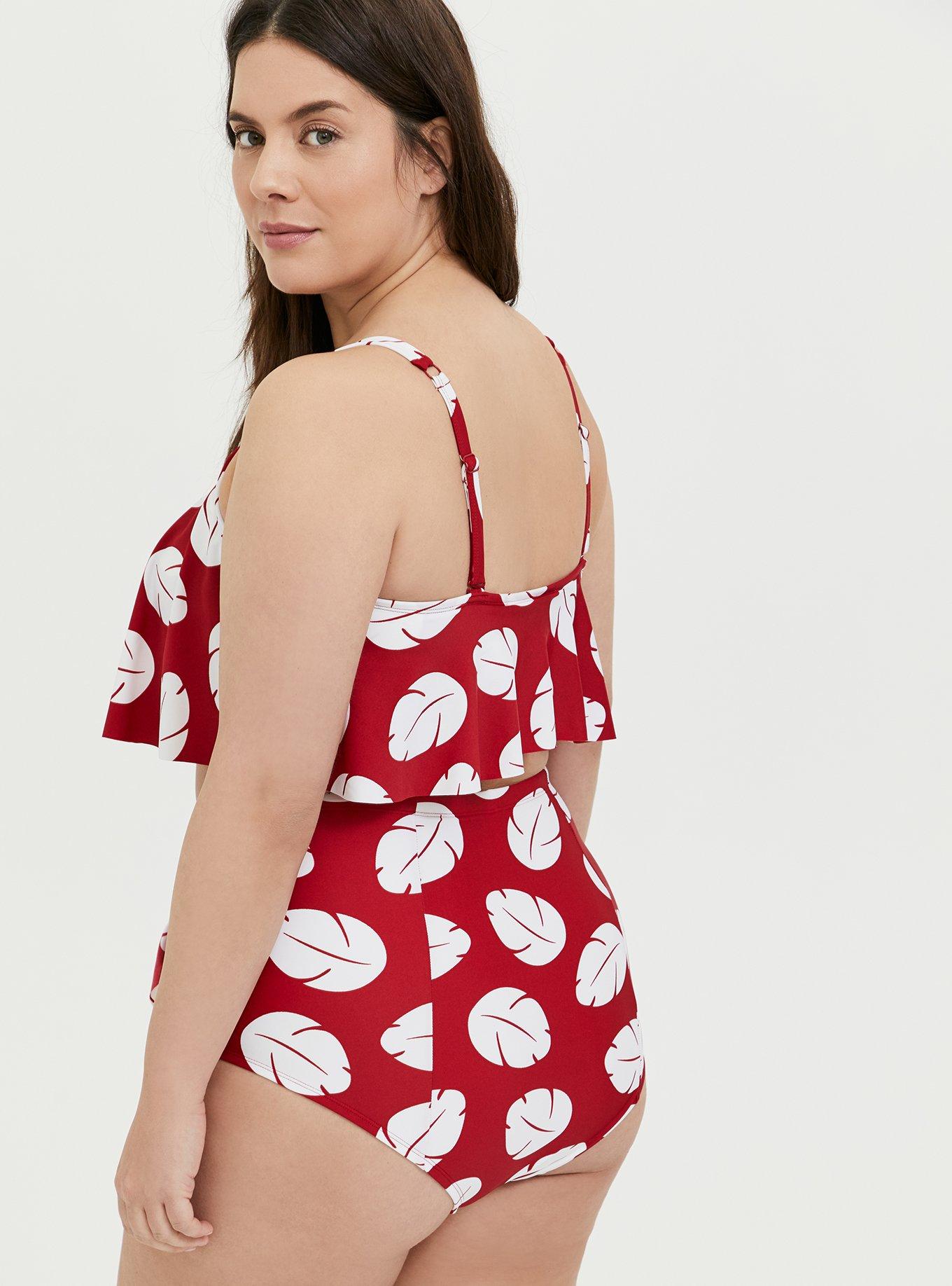 Plus Size - Disney Lilo & Stitch Red & White Leaf Wireless Flounce Bikini  Top - Torrid