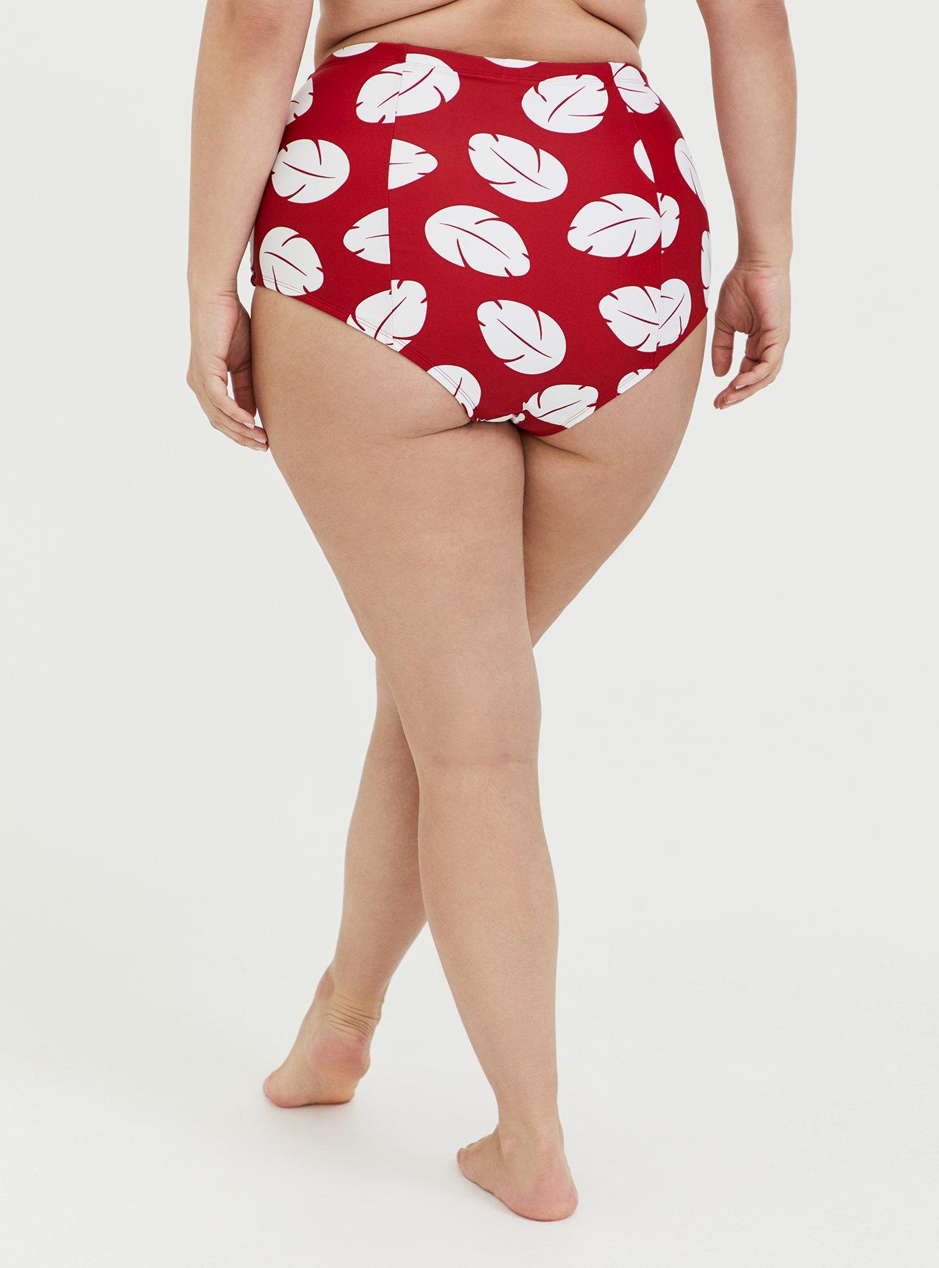 Plus Size - Disney Lilo & Stitch Red & White Leaf High Waist Tie Front Swim  Bottom - Torrid