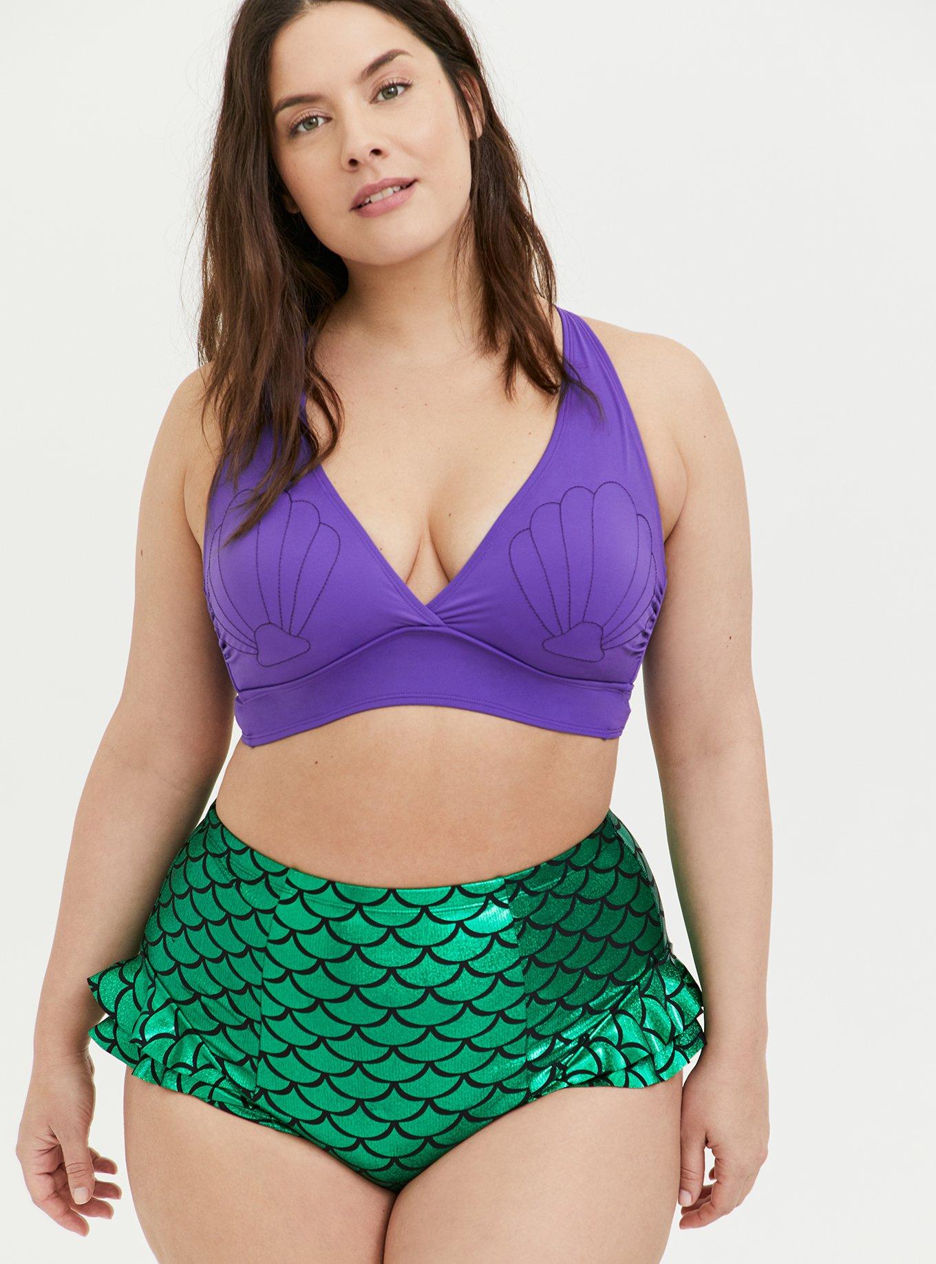 Mermaid Tankini Crop Top and Shells Thong Set - Swim