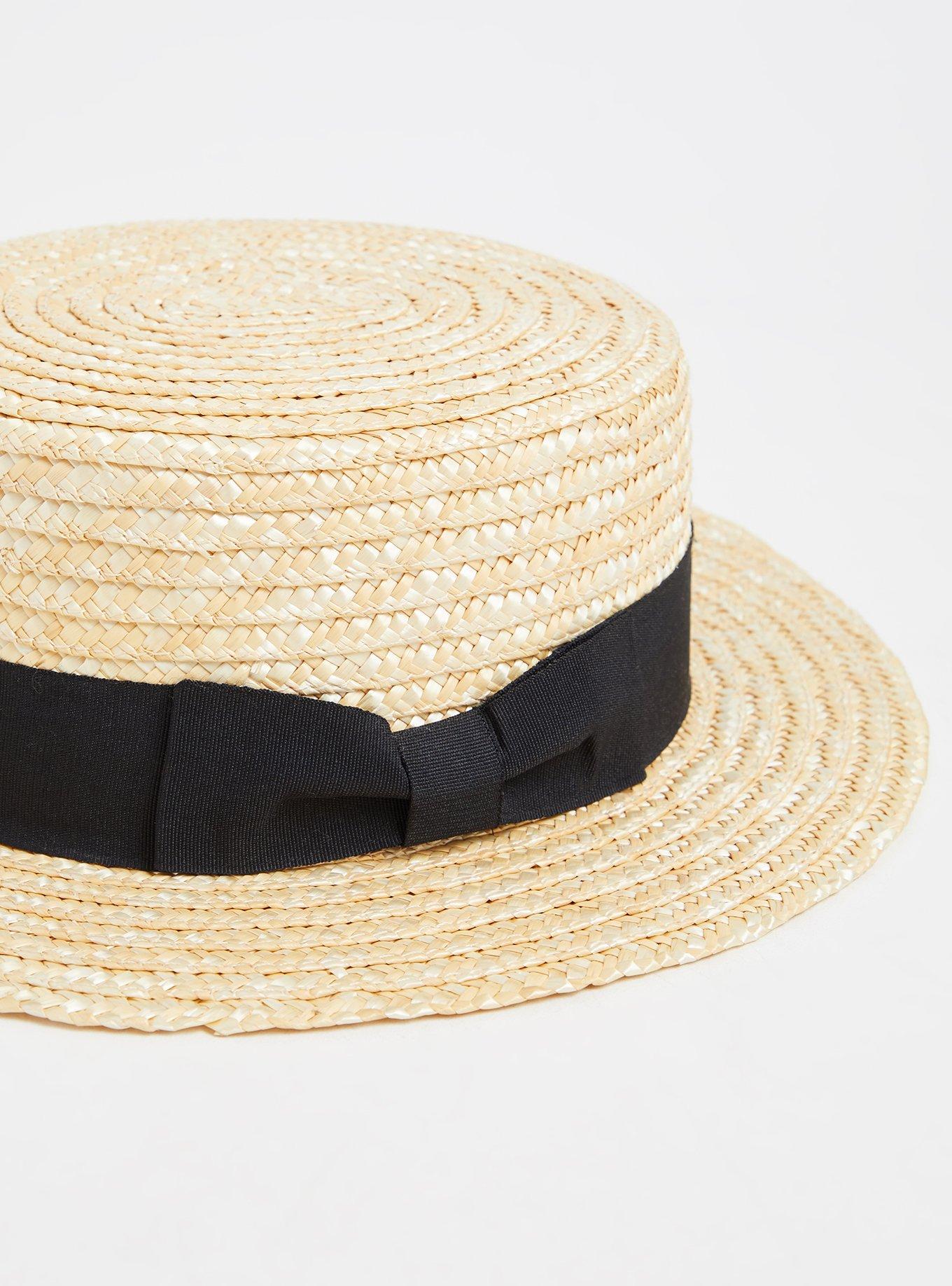 Ivory Straw Contrast Band Boater Hat, NATURAL, alternate