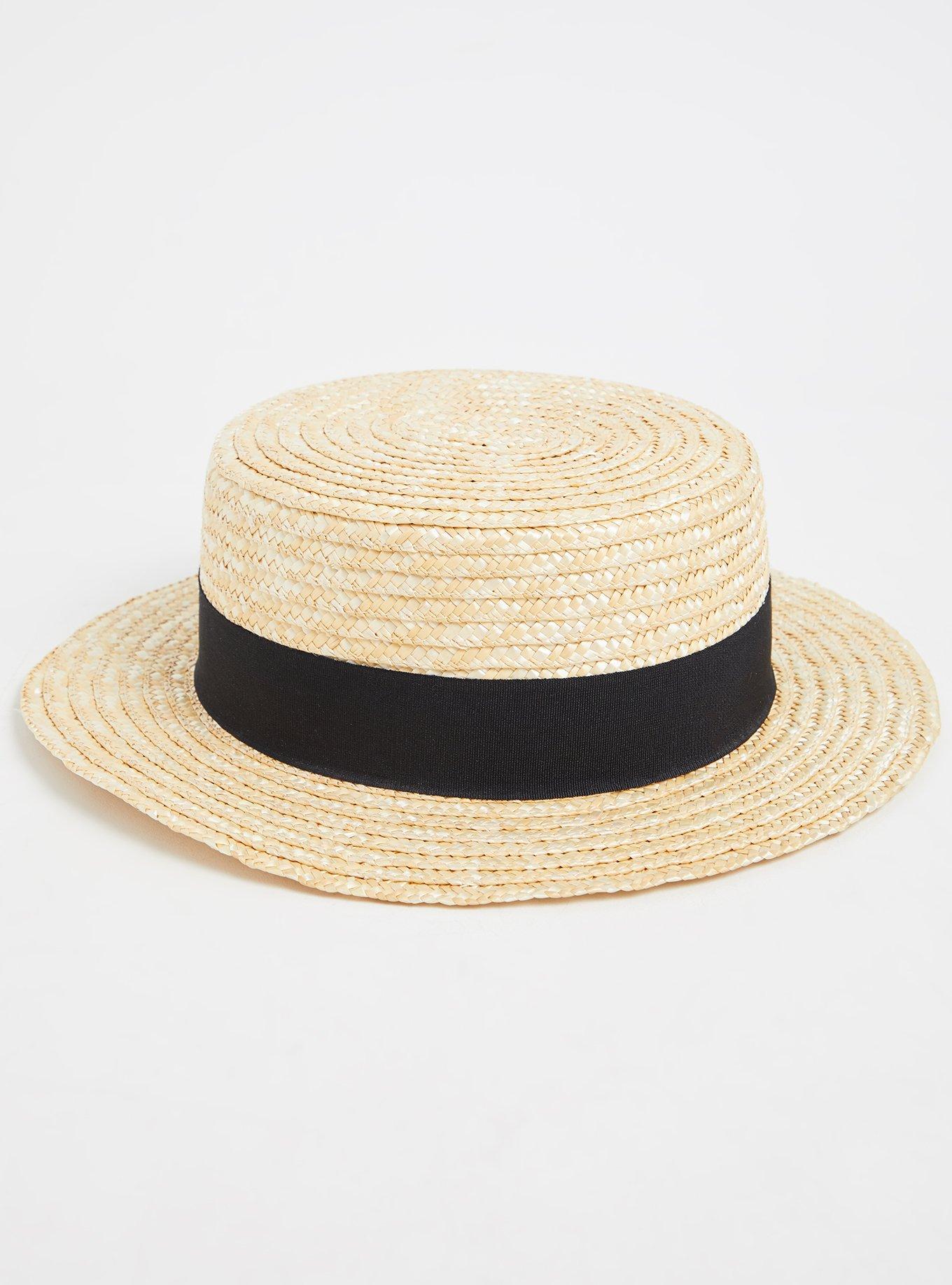 Ivory Straw Contrast Band Boater Hat, NATURAL, alternate