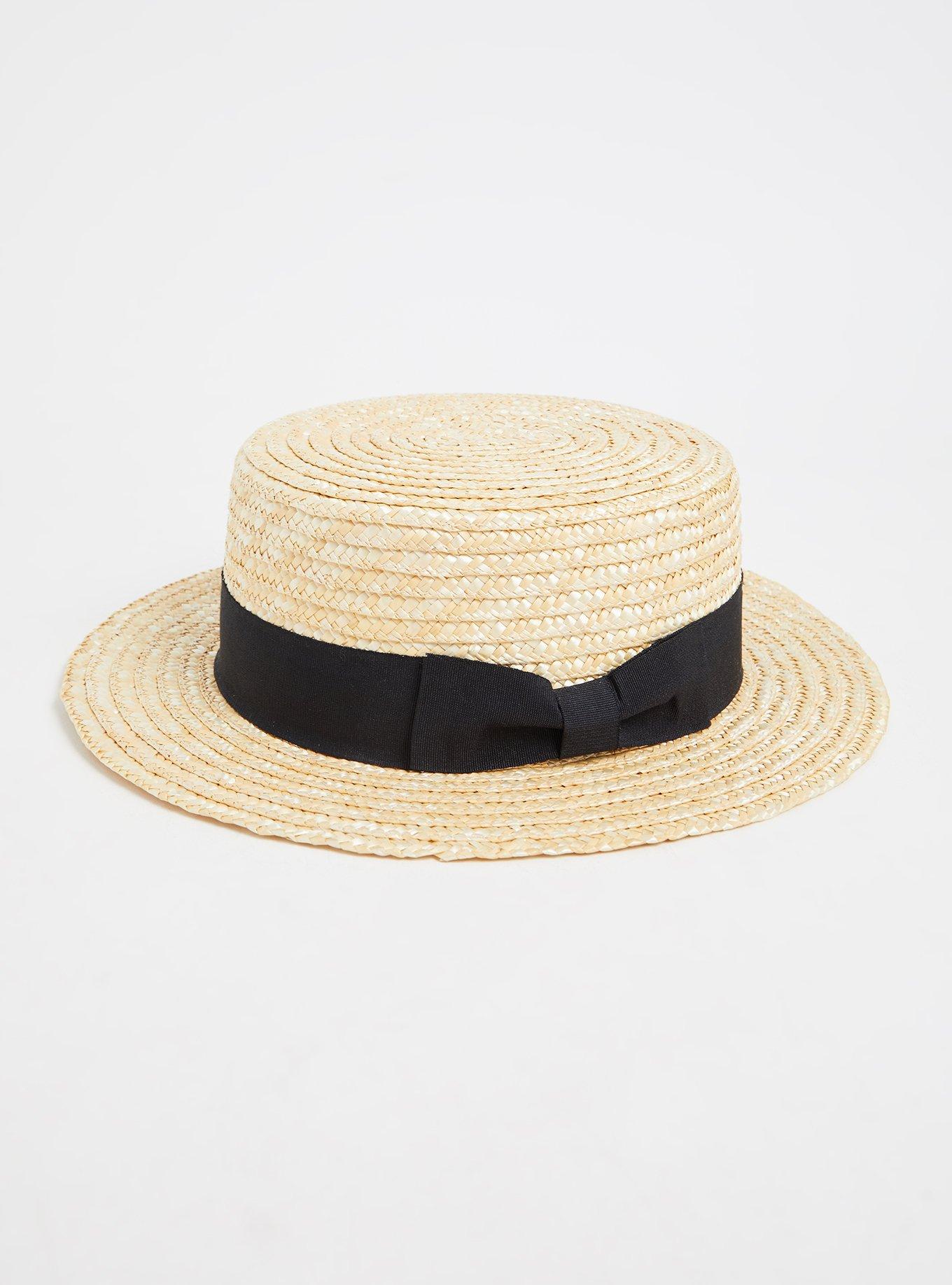 Ivory Straw Contrast Band Boater Hat, NATURAL, hi-res