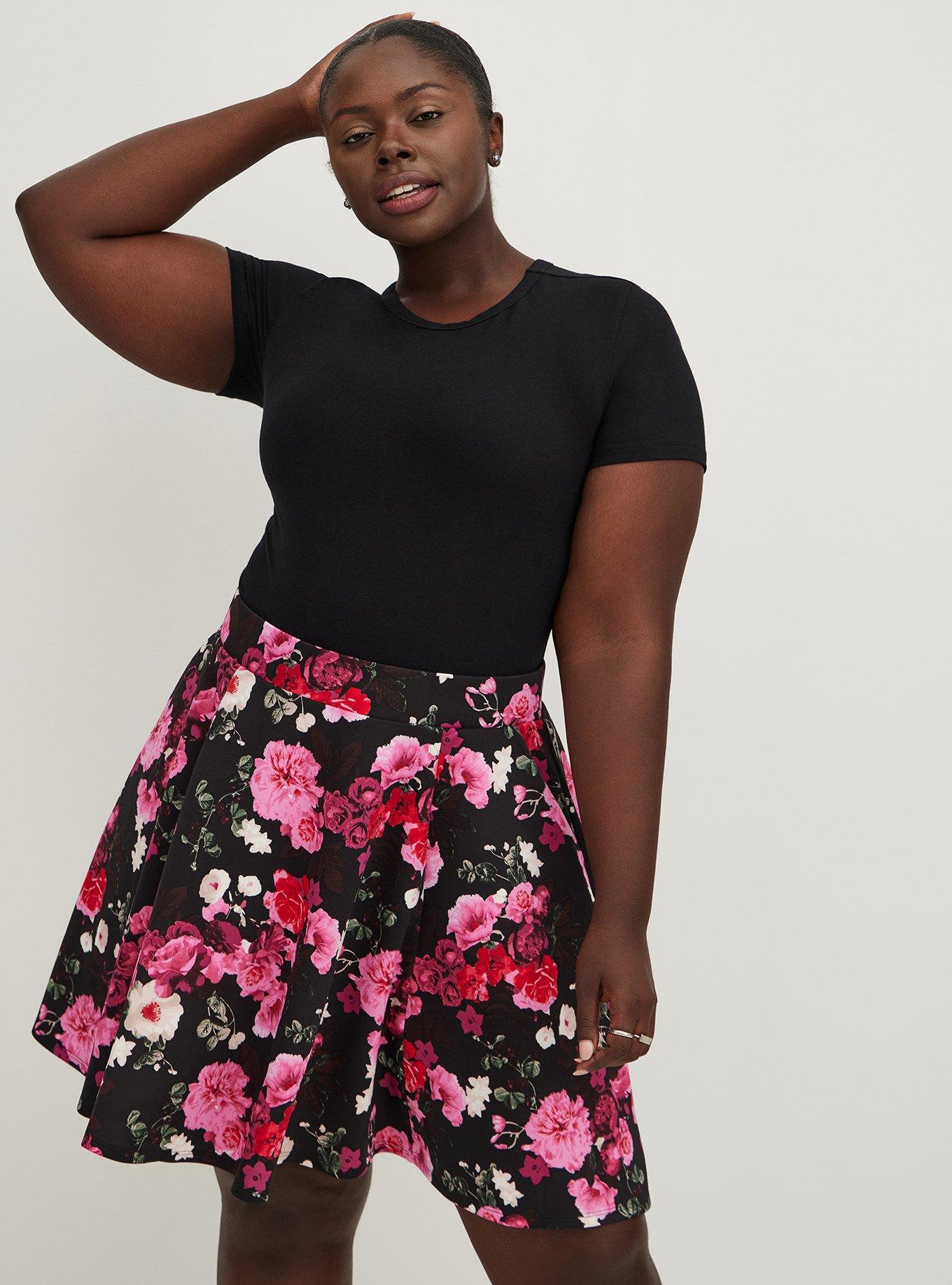 High Waisted Skater Skirt Plus Size-Pink