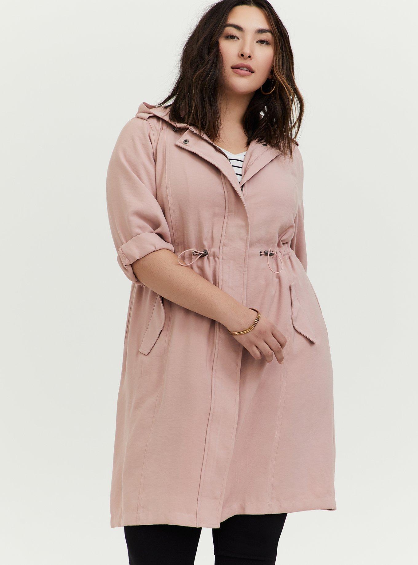 Blush Pink Twill Drawstring Anorak, PINK, alternate