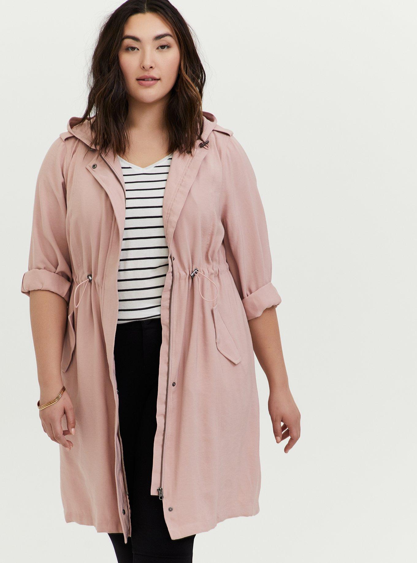 Blush Pink Twill Drawstring Anorak, PINK, hi-res