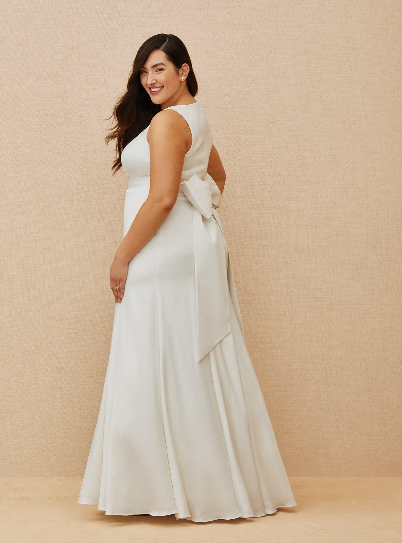 Ivory Satin Bow Back Mermaid Wedding Dress, CLOUD DANCER, alternate