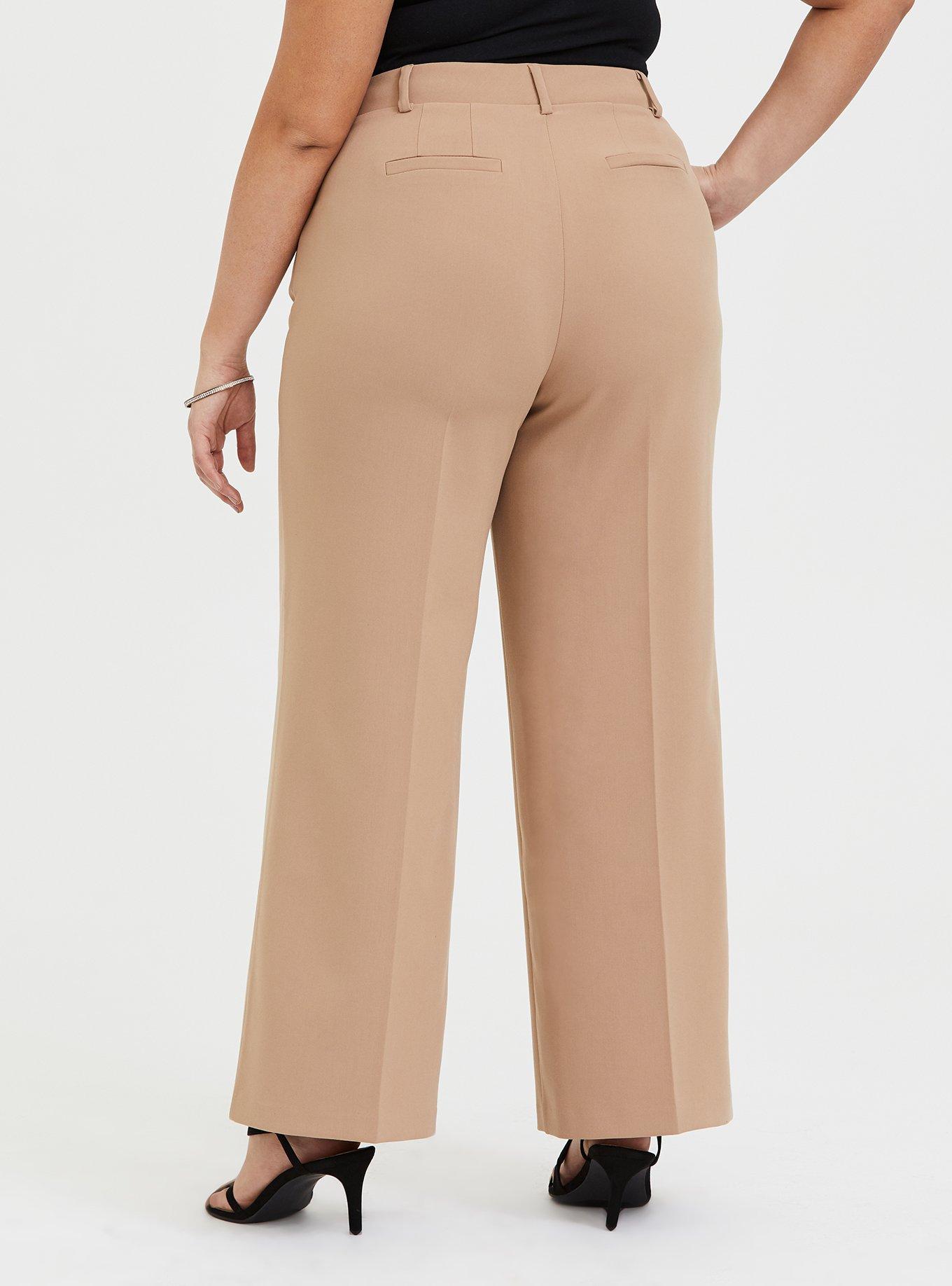 Plus Size Beige Structured Wide Leg Pant, MACCHIATO BEIGE, alternate
