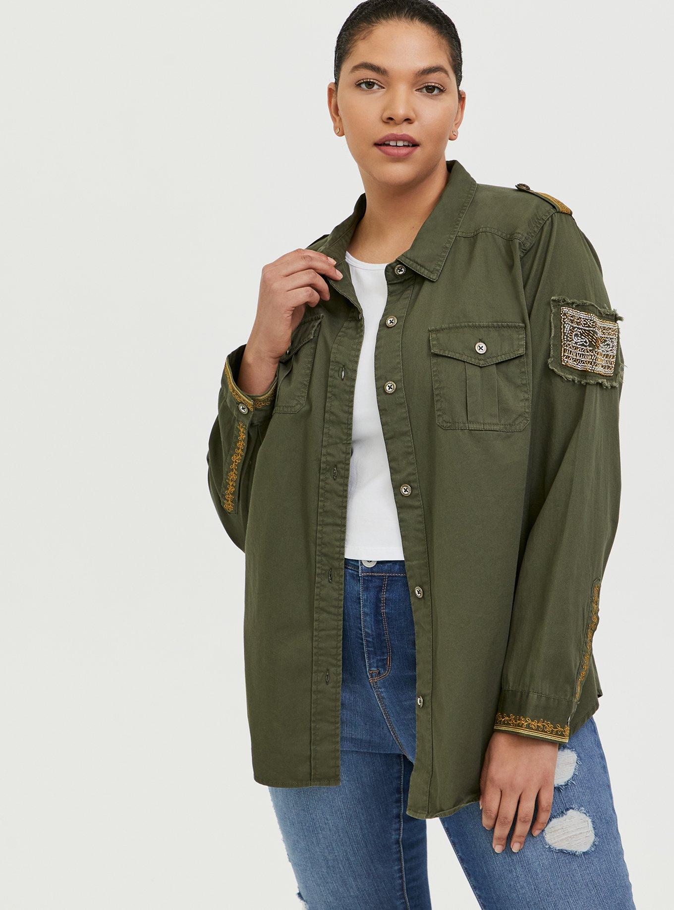 Plus Size - Green Twill Military Jacket - Torrid