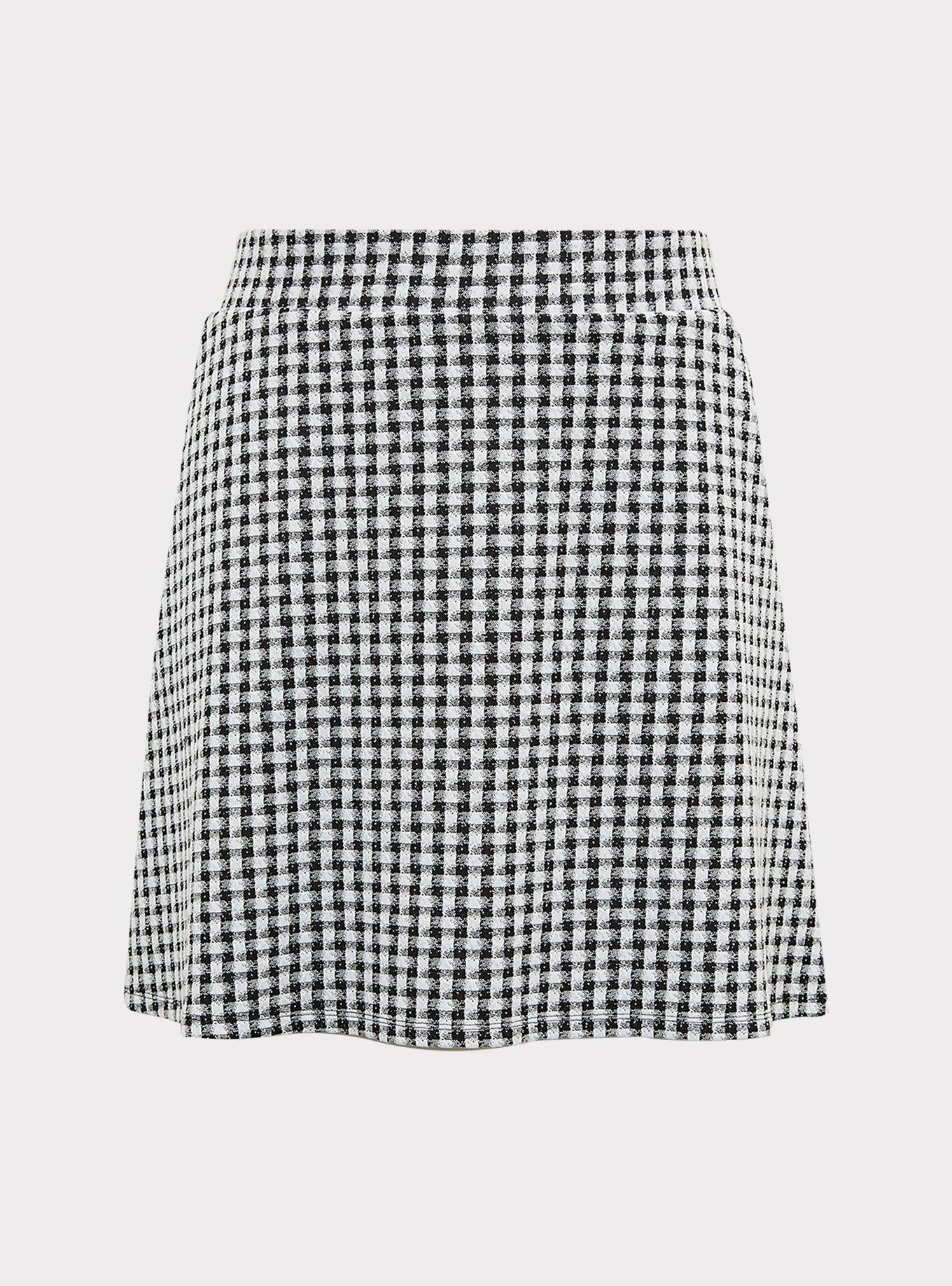 Black & White Gingham Textured Mini Skater Skirt, , hi-res