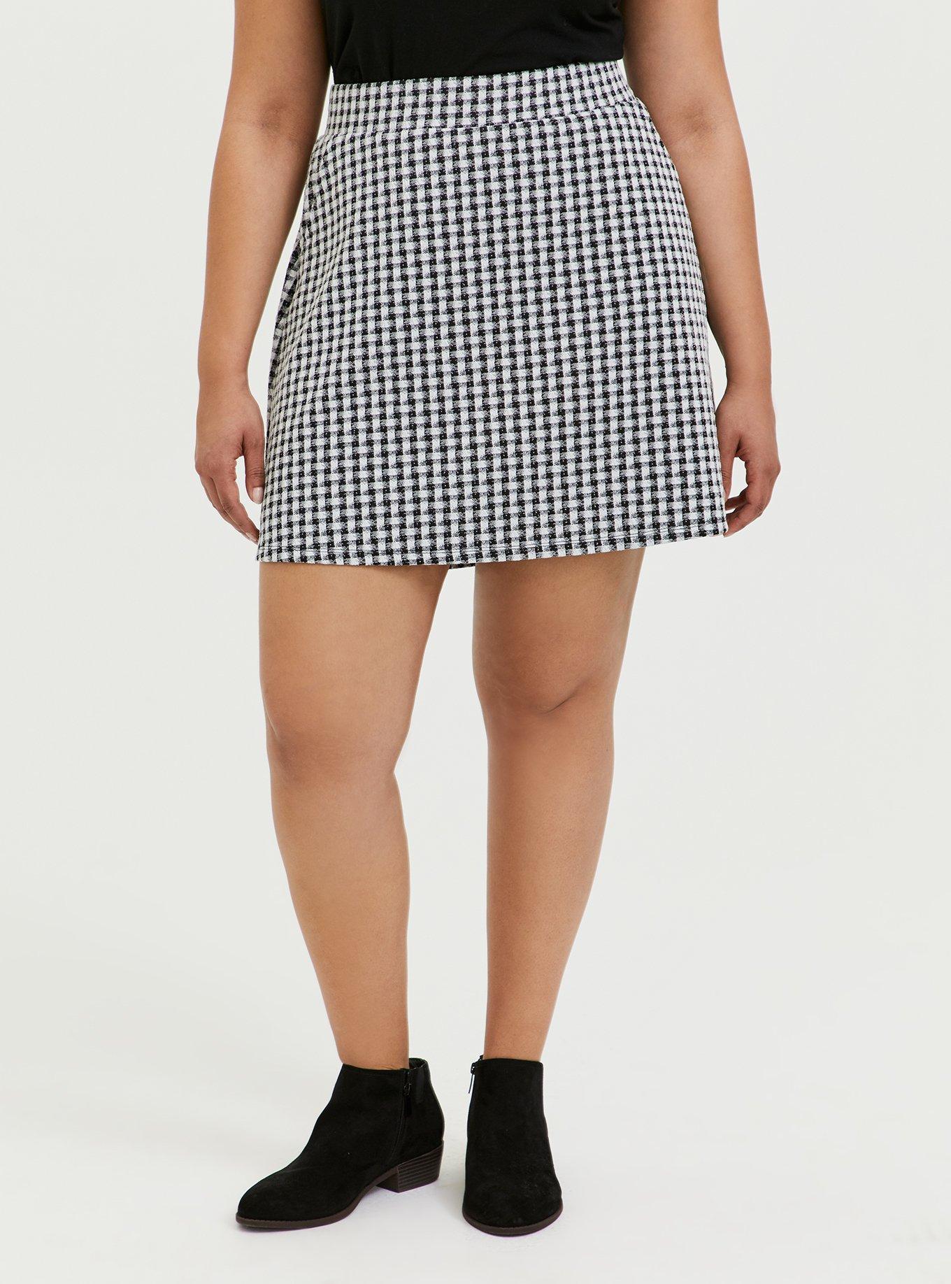 Black & White Gingham Textured Mini Skater Skirt, , hi-res