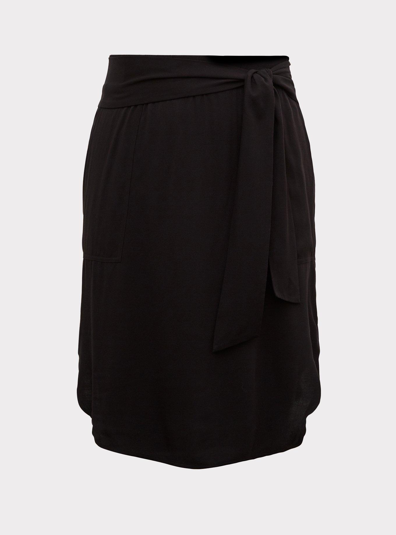 Plus Size - Black Challis Tie Front Shirttail Midi Skirt - Torrid