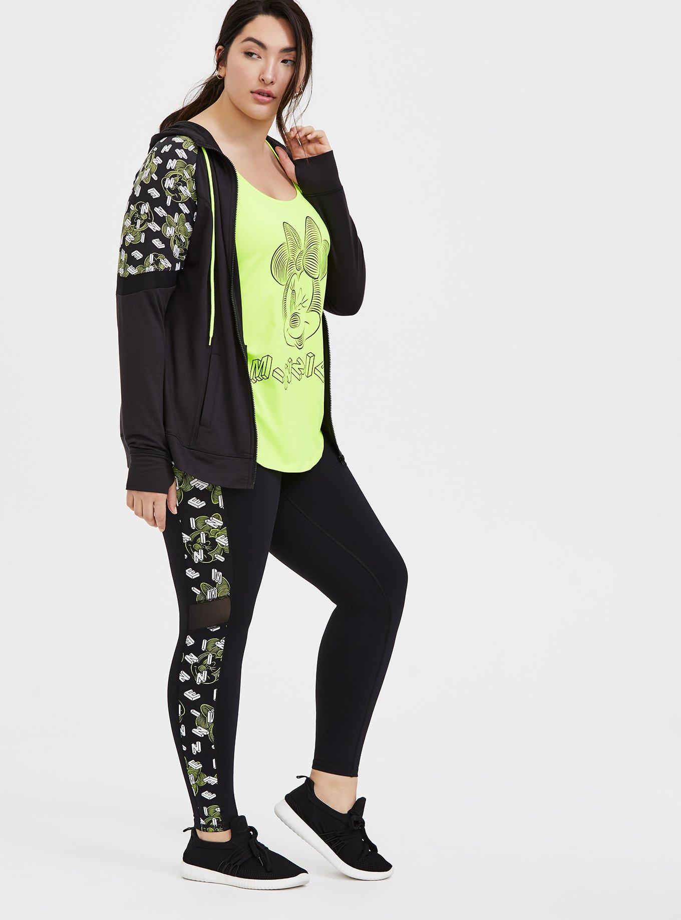 Plus Size - Disney Minnie Mouse Black & Neon Yellow Active Legging