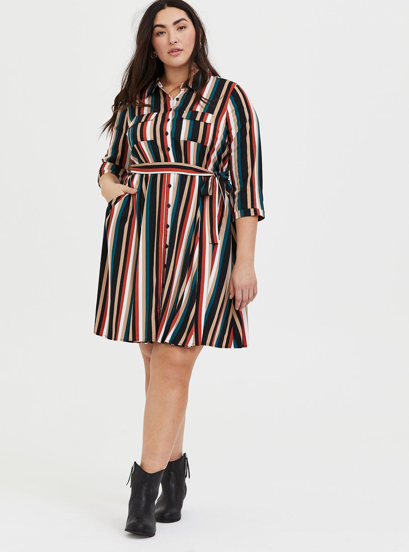 Mini Challis Shirt Dress, STRIPE BLACK, alternate