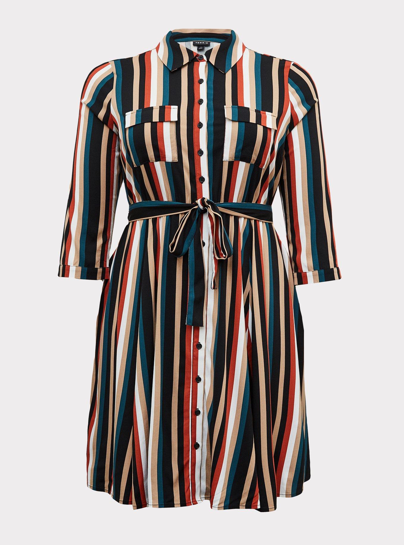Mini Challis Shirt Dress, STRIPE BLACK, hi-res