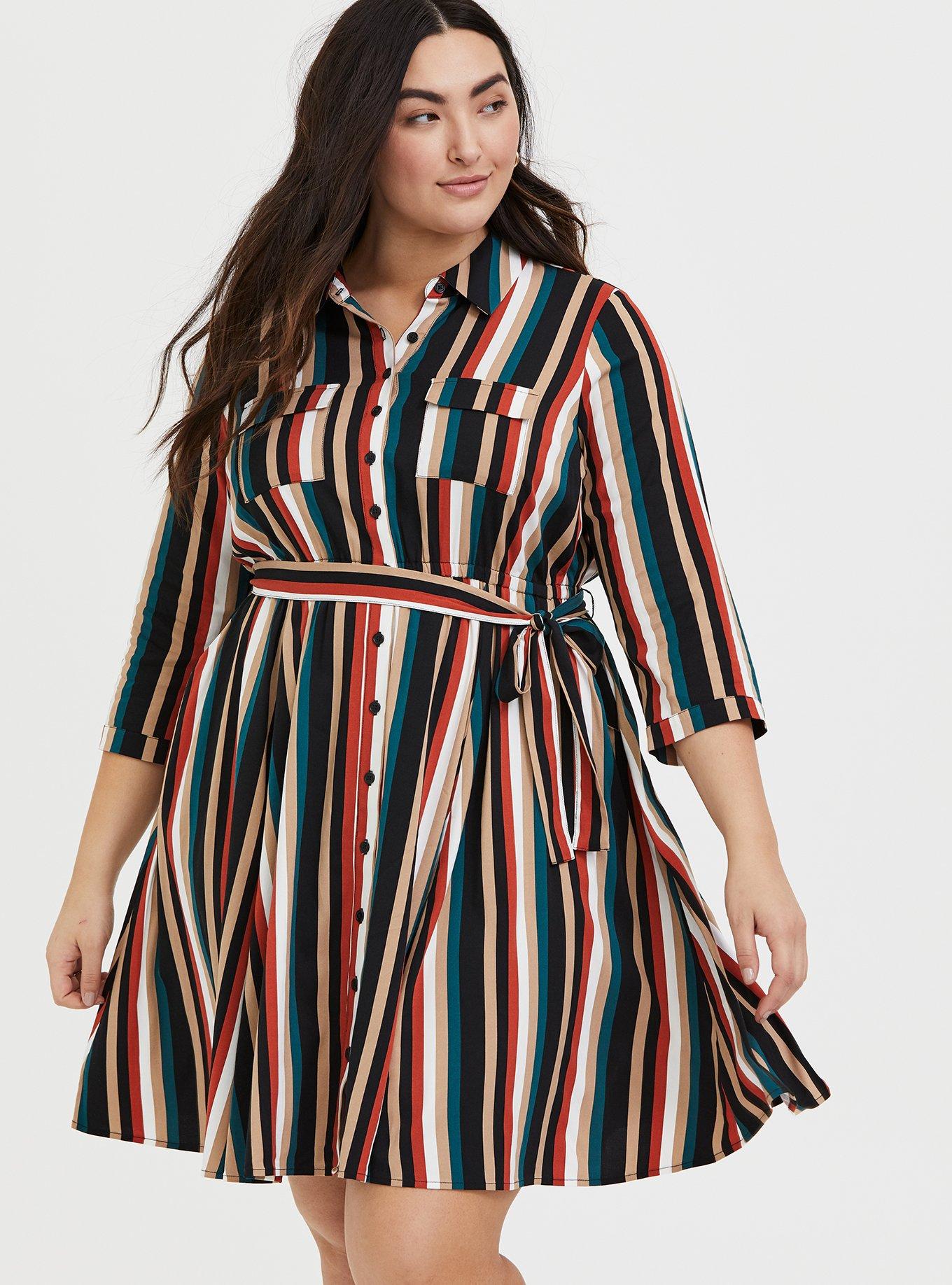 Mini Challis Shirt Dress, STRIPE BLACK, hi-res