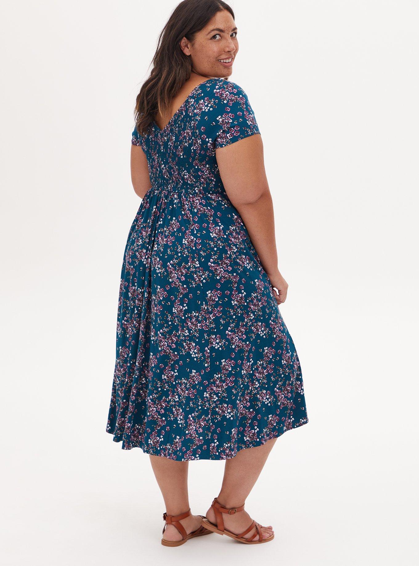 Plus Size - Midi Challis Smocked Dress - Torrid