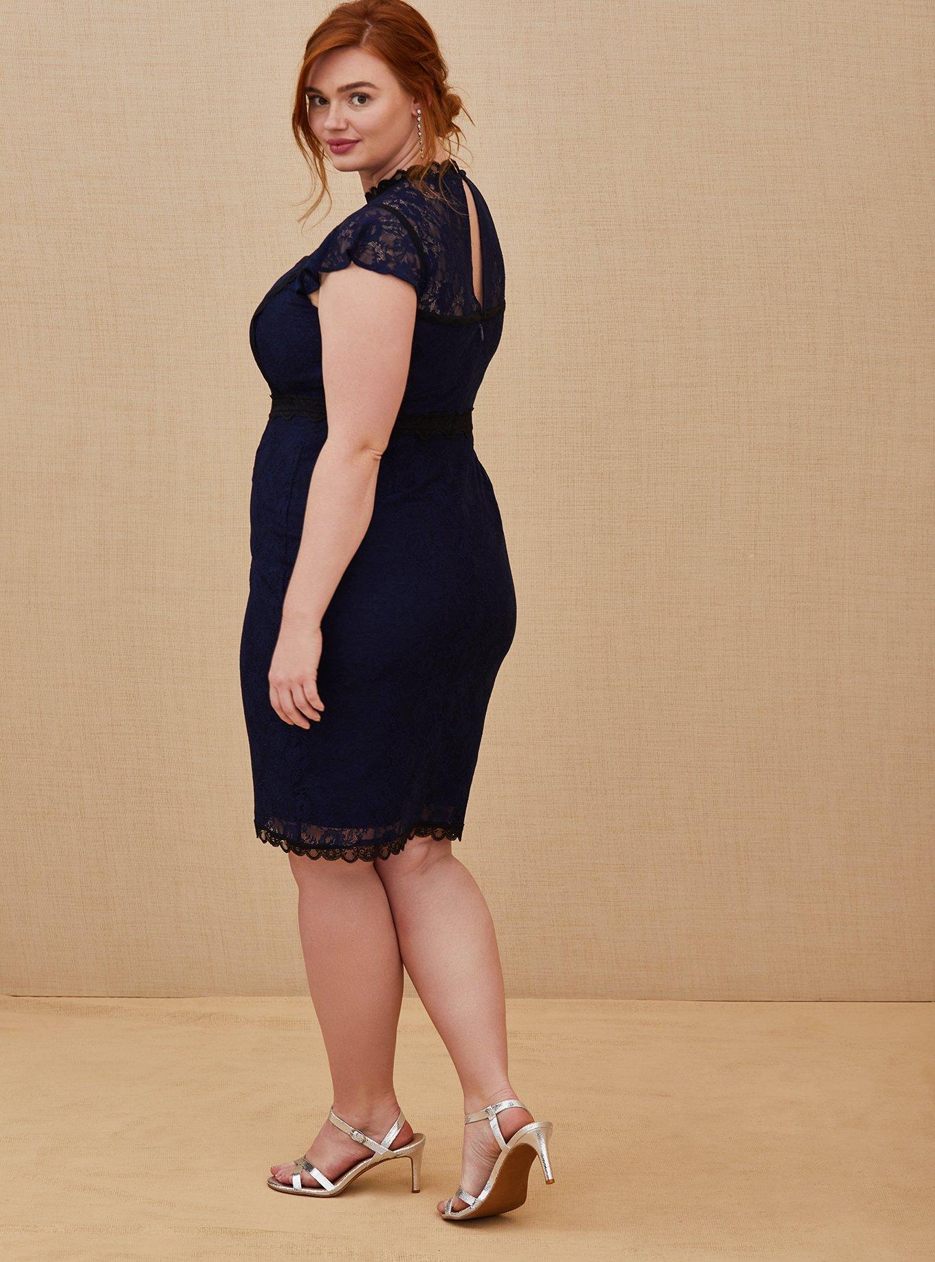 Women's Plus Size Nouveau Lace Navy Dress