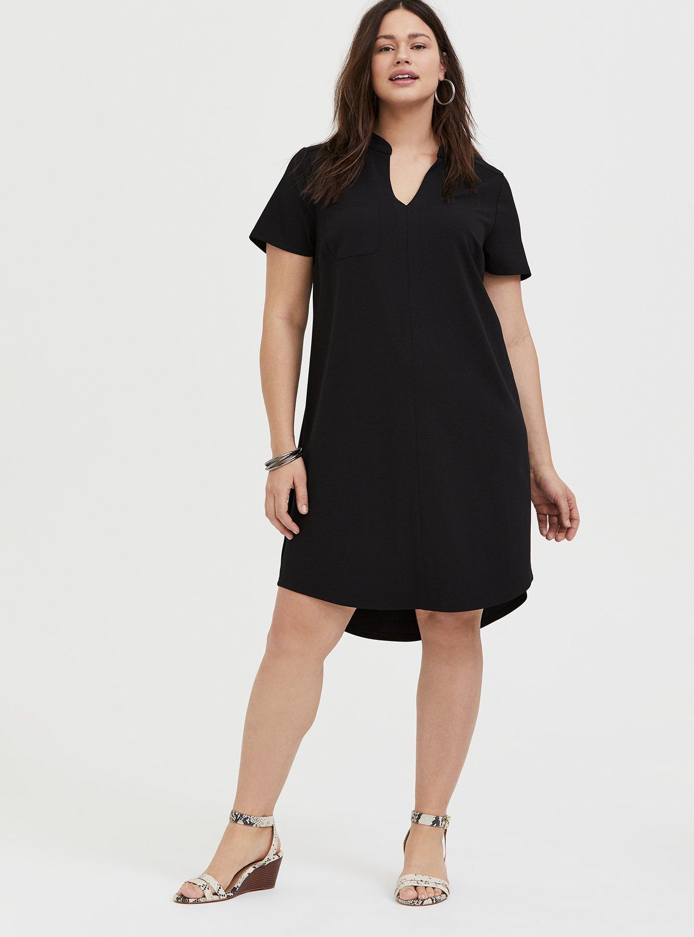 Black Crepe Scuba Knit Shift Dress, DEEP BLACK, alternate