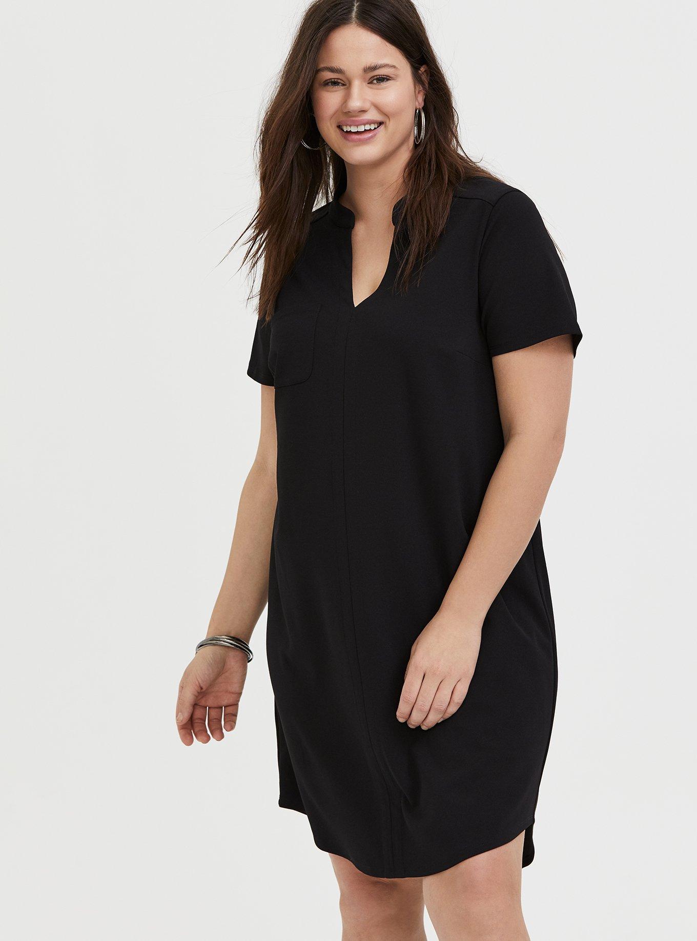 Black Crepe Scuba Knit Shift Dress, DEEP BLACK, hi-res