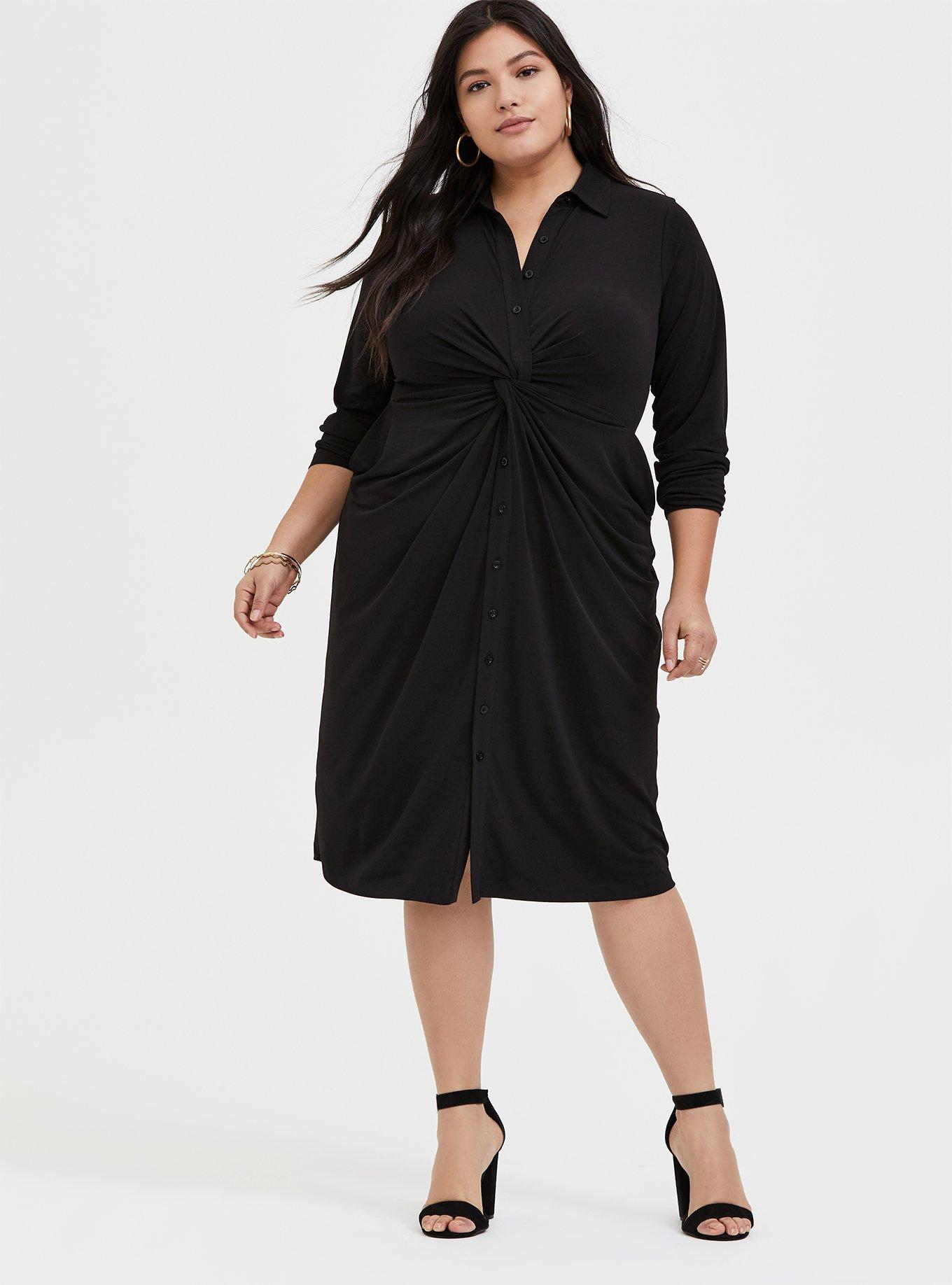 Plus Size - Black Studio Knit Button Front Twist Shirt Dress - Torrid