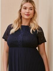 Special Occasions Navy Lace & Chiffon Pleated Midi Dress, PEACOAT, alternate
