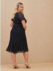 Special Occasions Navy Lace & Chiffon Pleated Midi Dress, PEACOAT, alternate