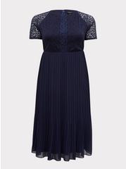 Special Occasions Navy Lace & Chiffon Pleated Midi Dress, PEACOAT, hi-res