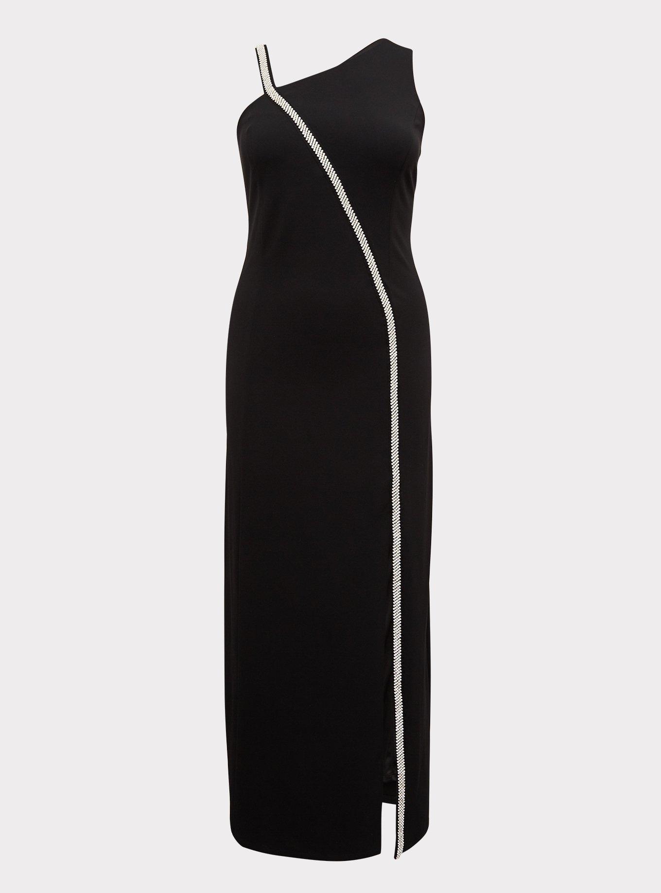 Plus Size - Special Occasion Black Crepe Rhinestone Slit Gown - Torrid