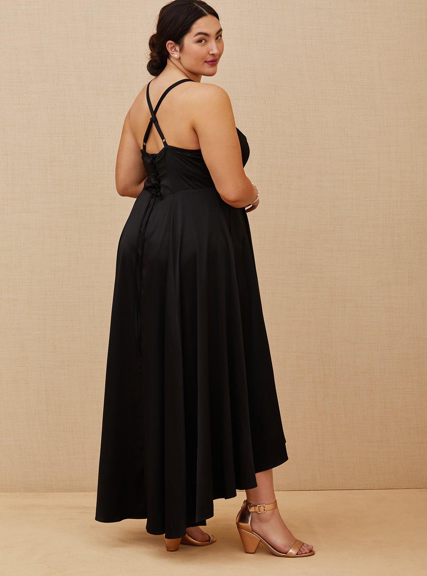 Plus Black Satin Corset Bandeau Maxi Dress