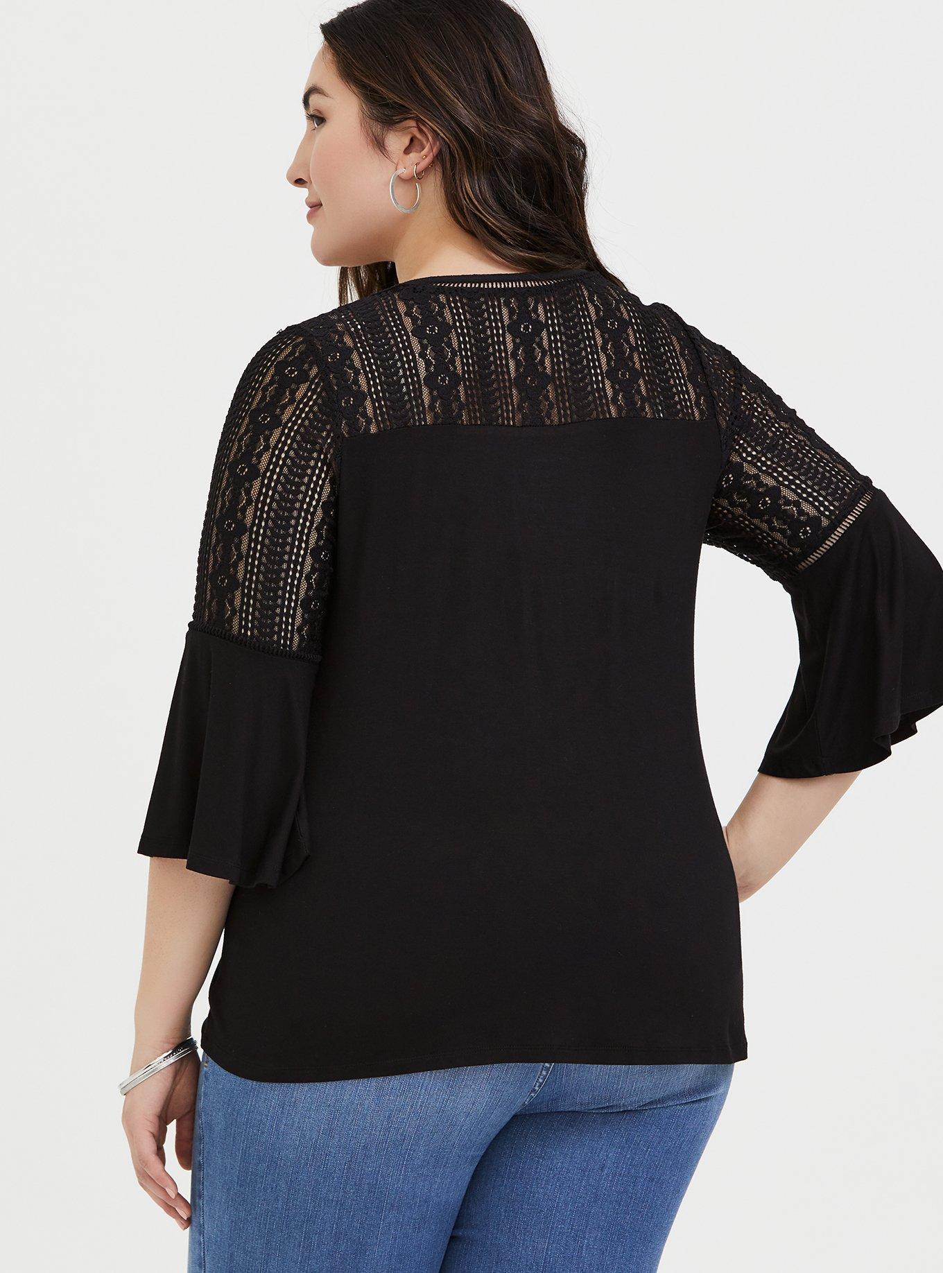 Lace Inset Flare Sleeve Sweater Black