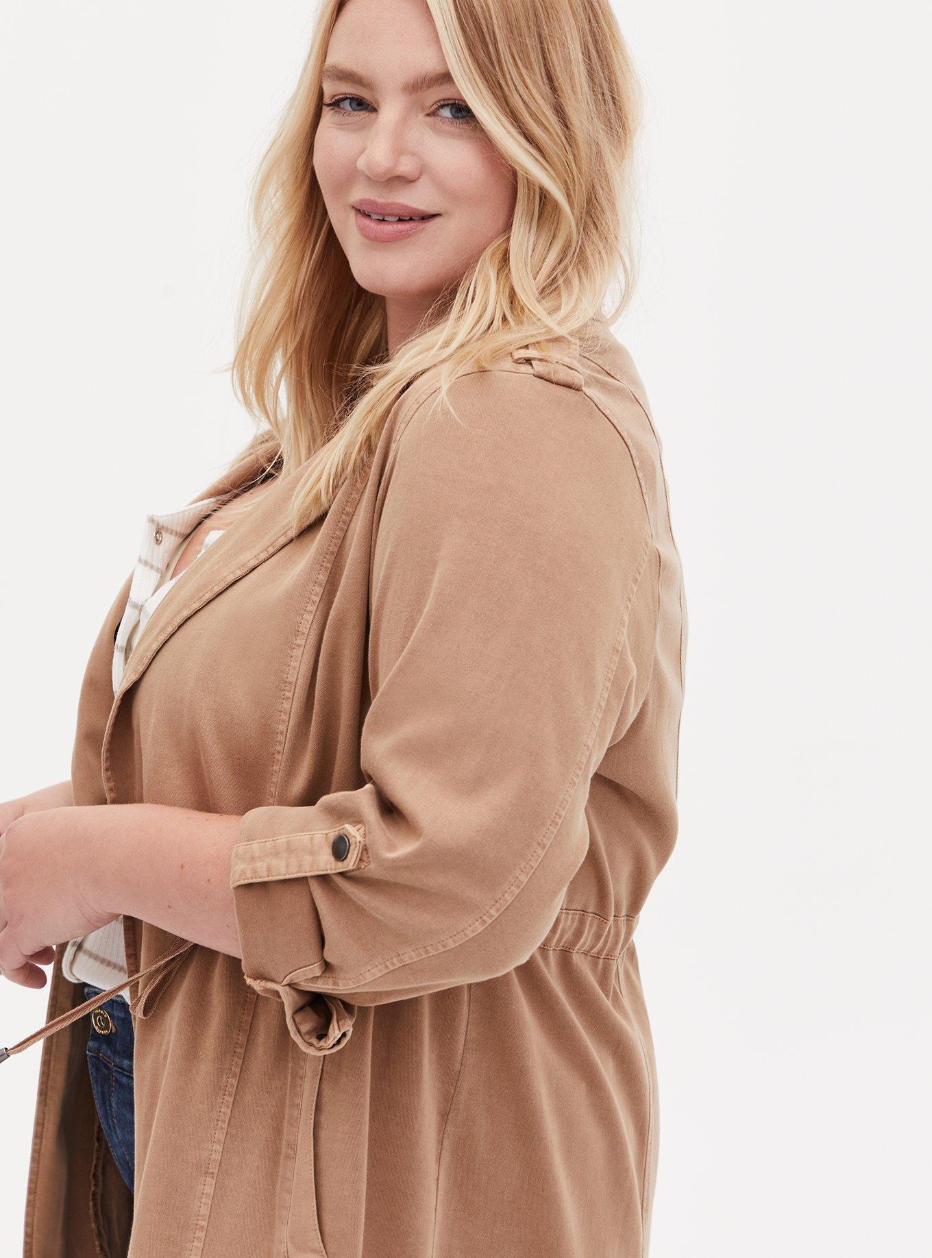 Plus Size Twill Drape Front Trench, CAMEL, alternate