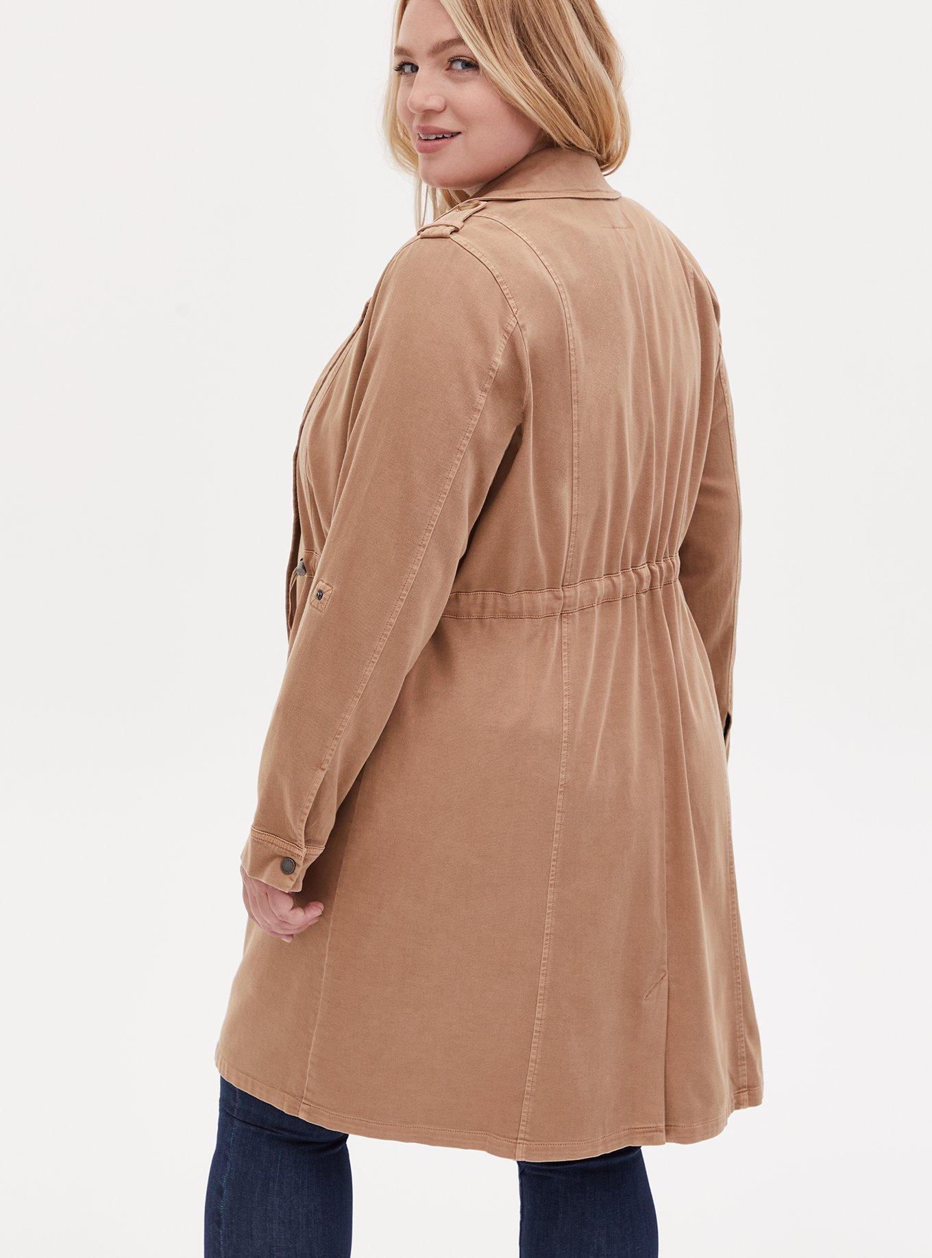 Plus Size Twill Drape Front Trench, CAMEL, alternate