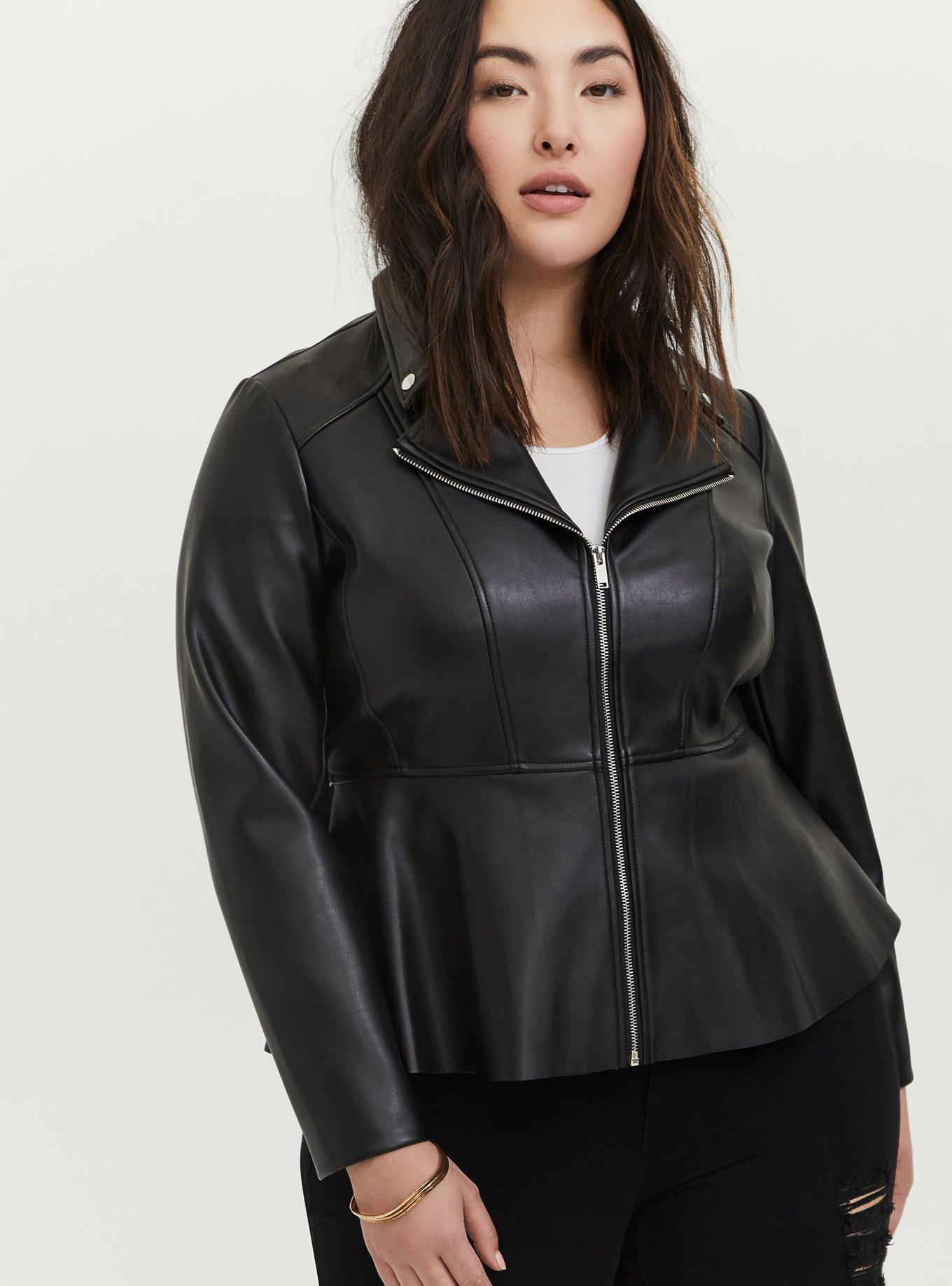 Plus Size - Black Faux Leather Peplum Moto Jacket - Torrid