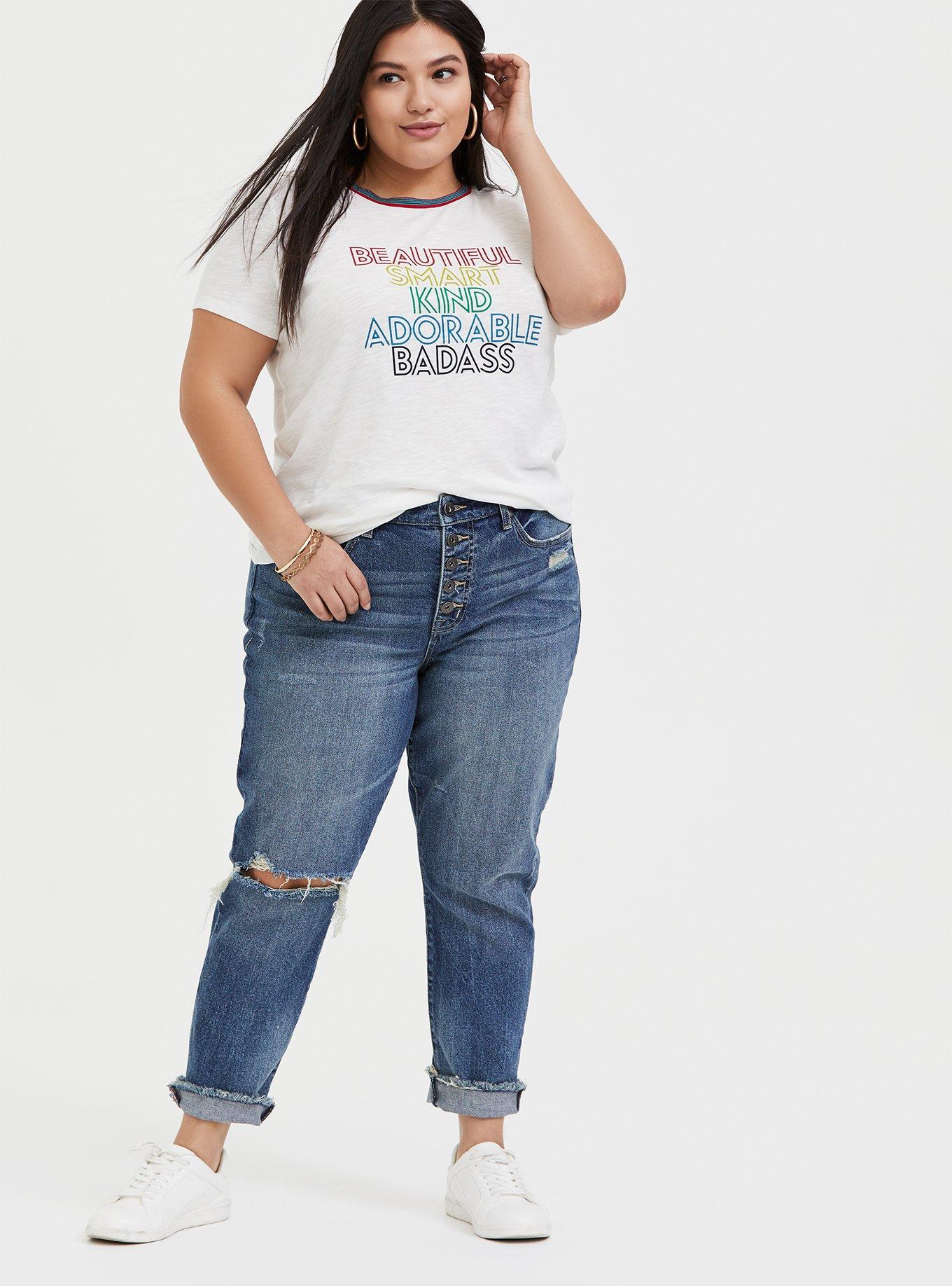 Plus Size Beautiful Badass White Slub Ringer Tee, CLOUD DANCER, alternate