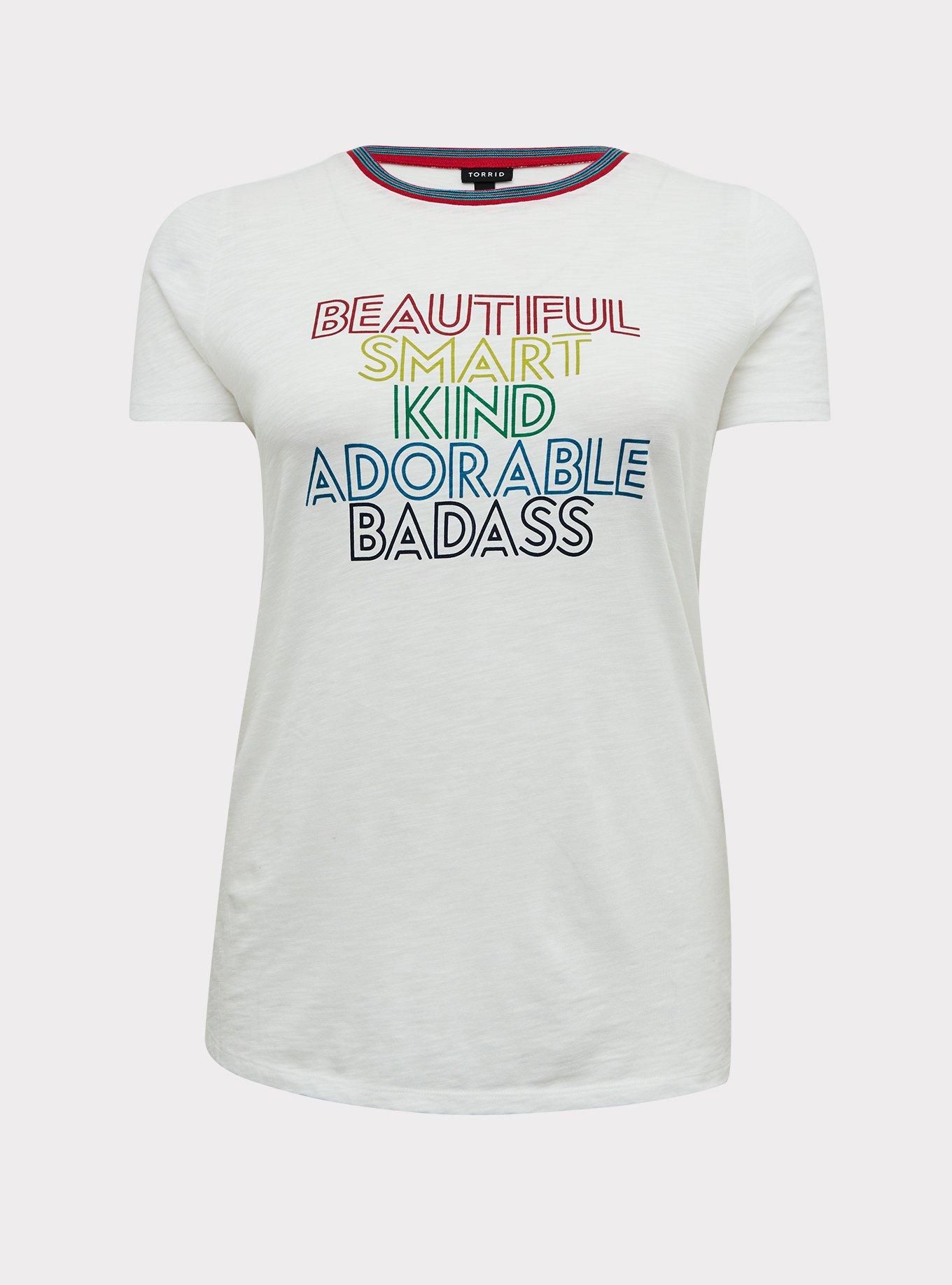 Beautiful Badass White Slub Ringer Tee, , hi-res