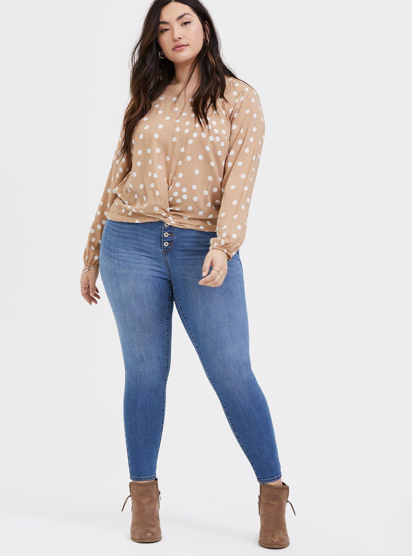 Challis Twist Front Crop Top, BROWN DOT, alternate