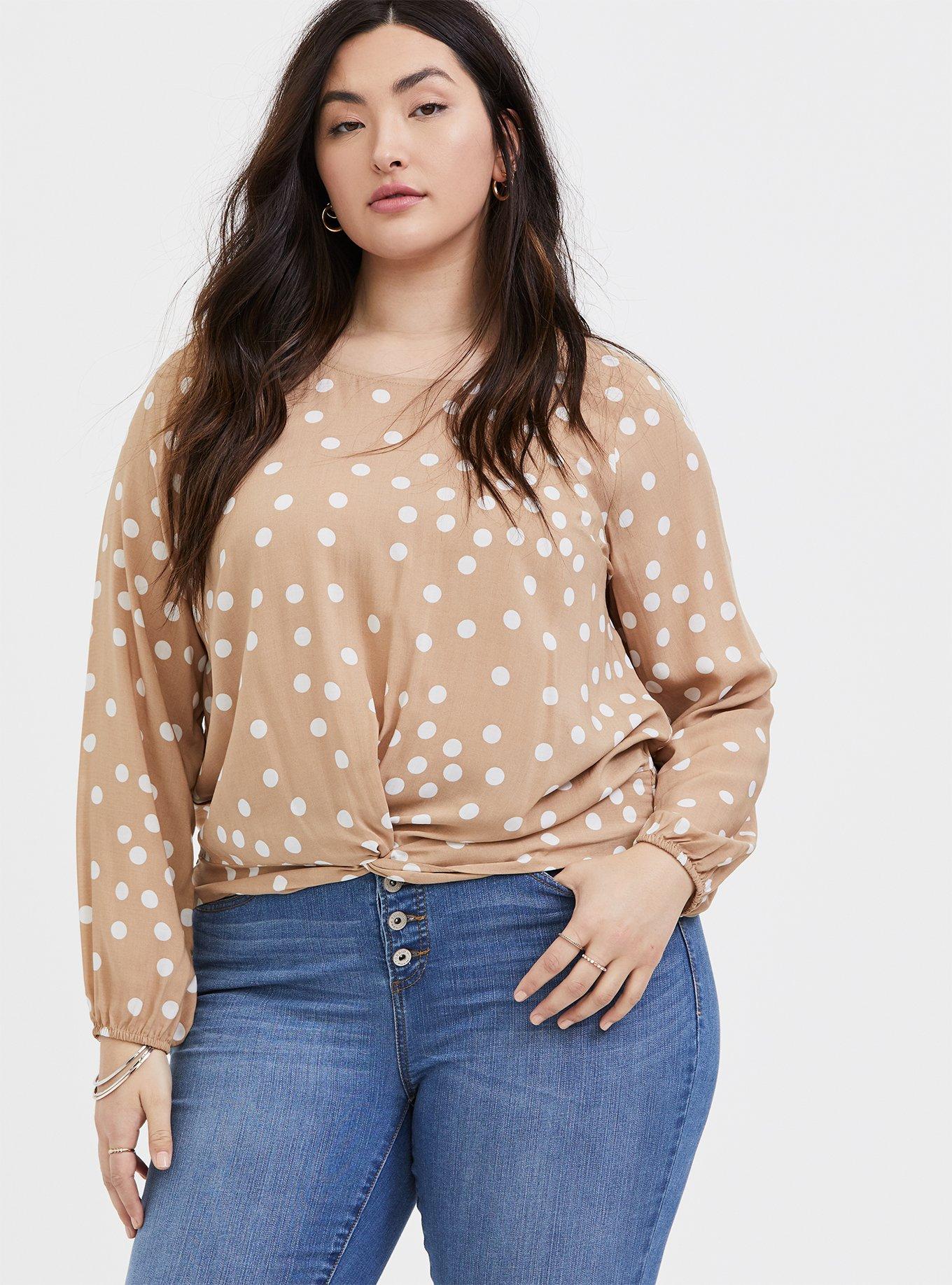 Challis Twist Front Crop Top, BROWN DOT, hi-res