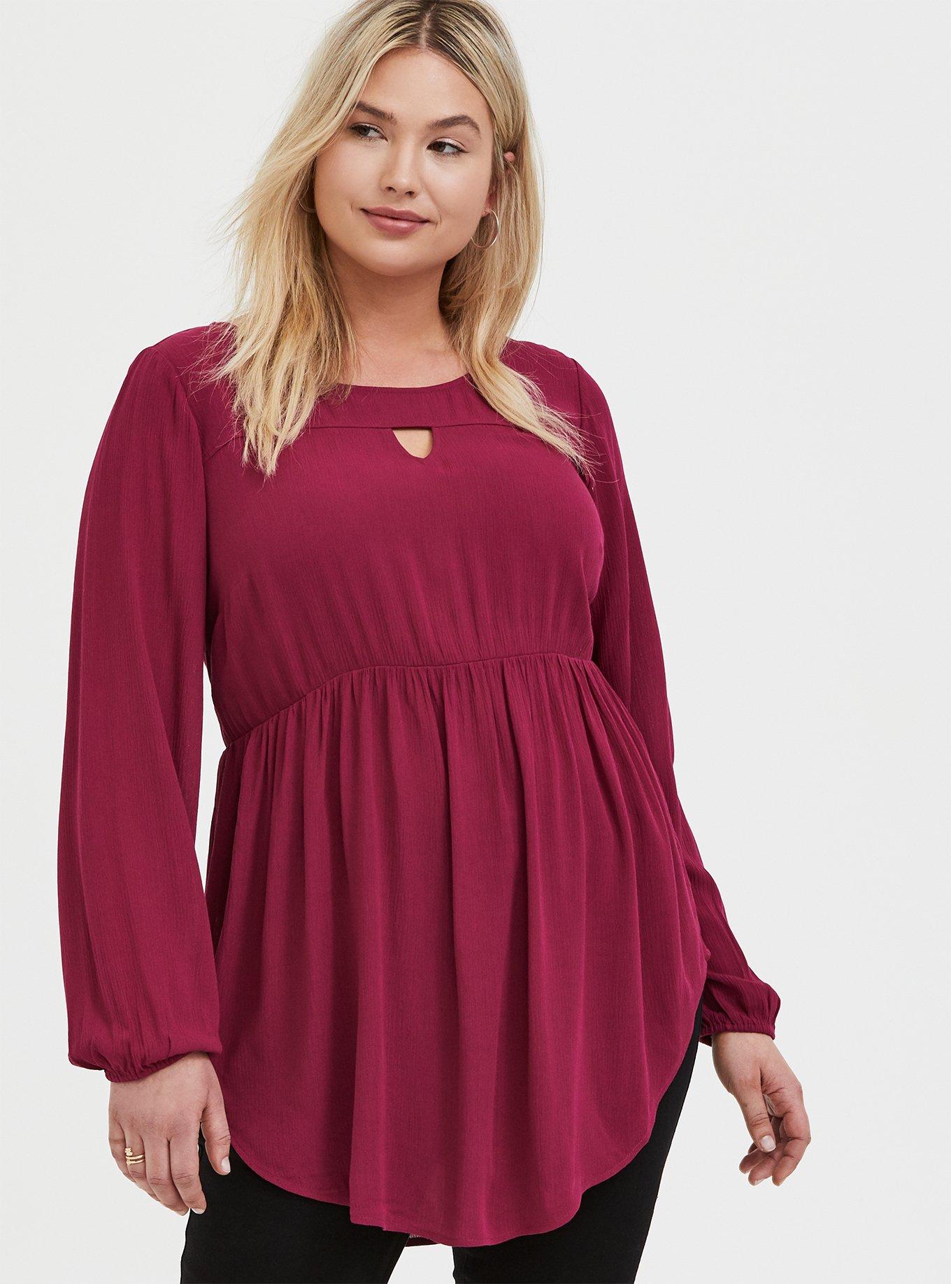 Plus Size - Babydoll Gauze Keyhole Front Tunic Top - Torrid