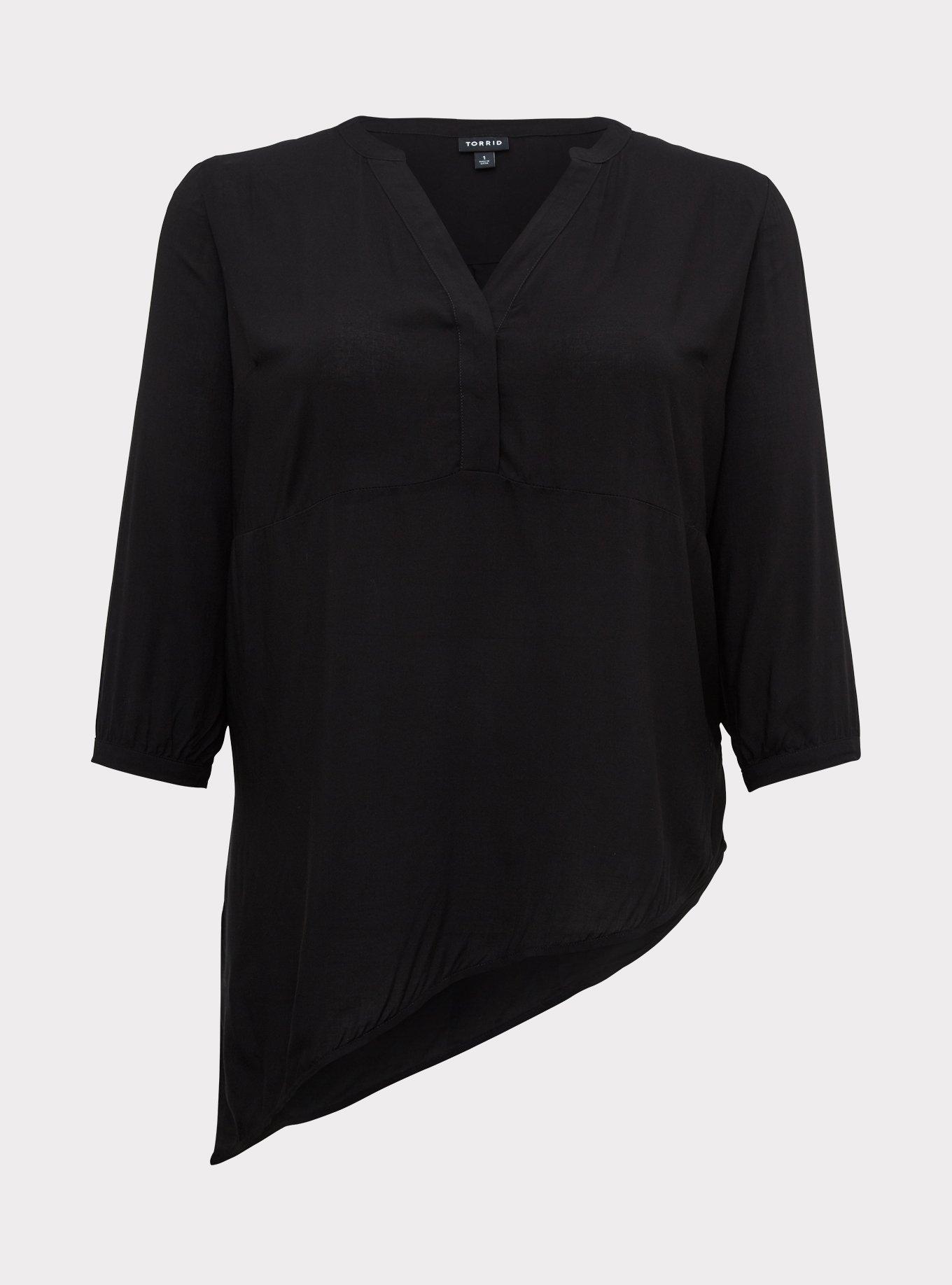 Plus Size - Black Challis Asymmetrical Tunic Blouse - Torrid
