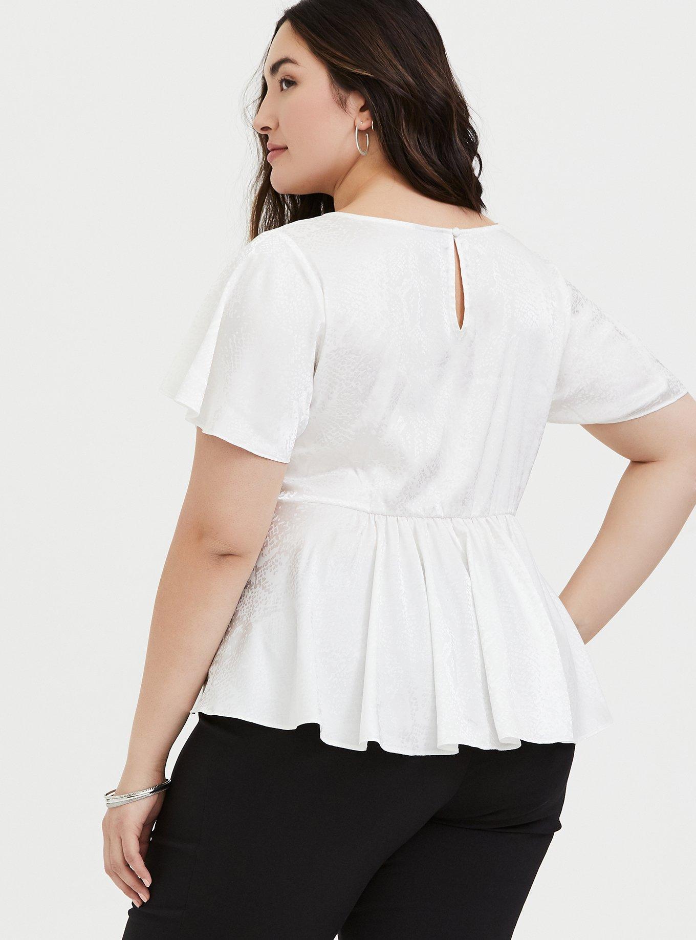 Plus Size White Jacquard Mixed Animal Print Babydoll Blouse, CLOUD DANCER, alternate