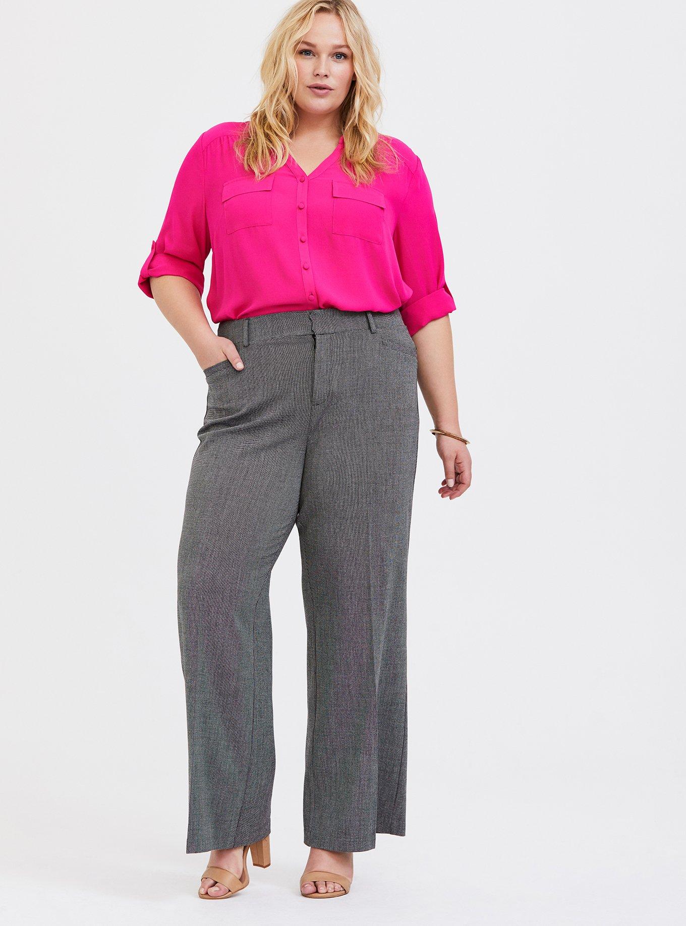 Plus Size Grey Textured Structured Wide Leg Pant, GREY, alternate