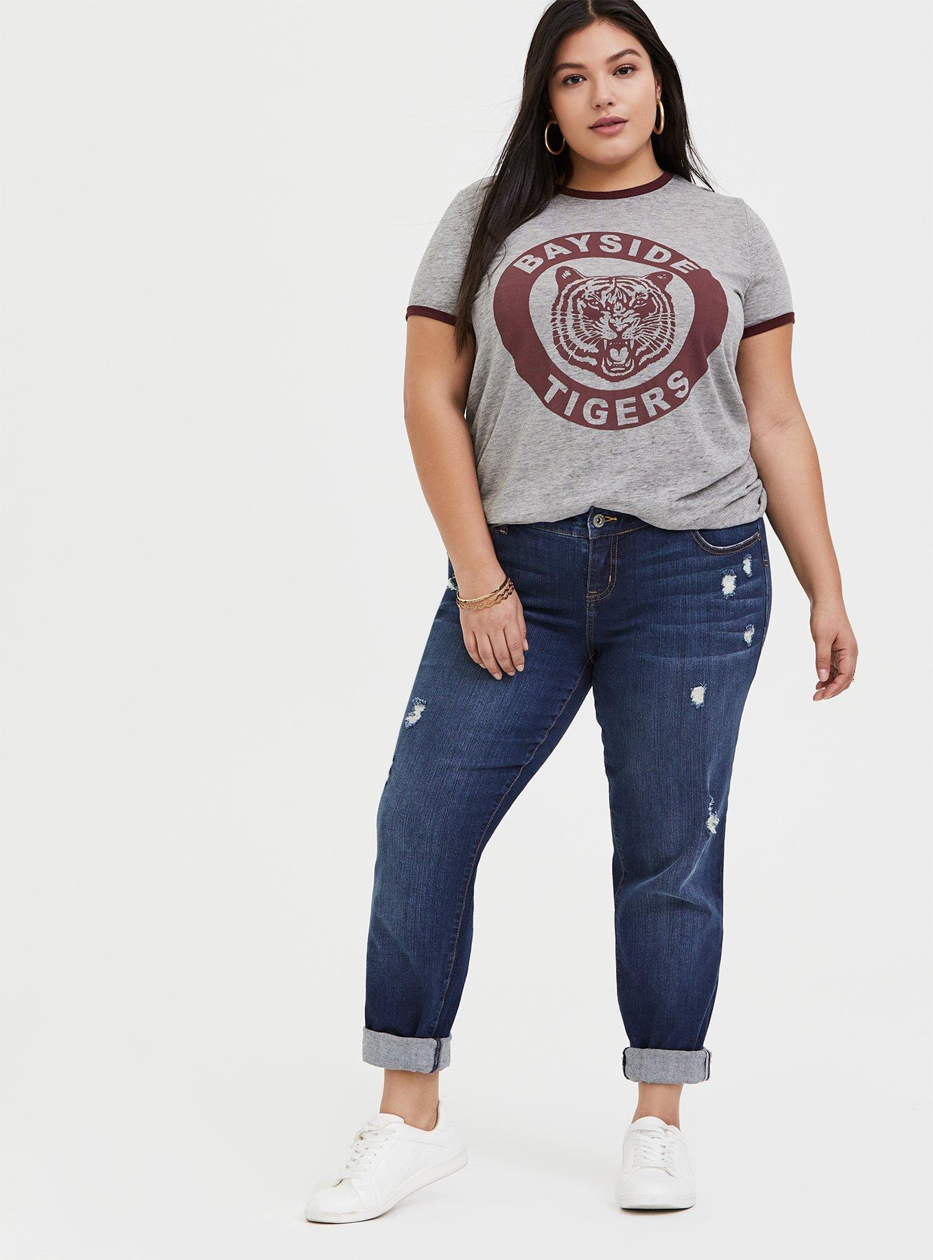 Saved By the Bell Bayside Tigers Heather Grey Ringer Tee, MEDIUM HEATHER GREY, alternate