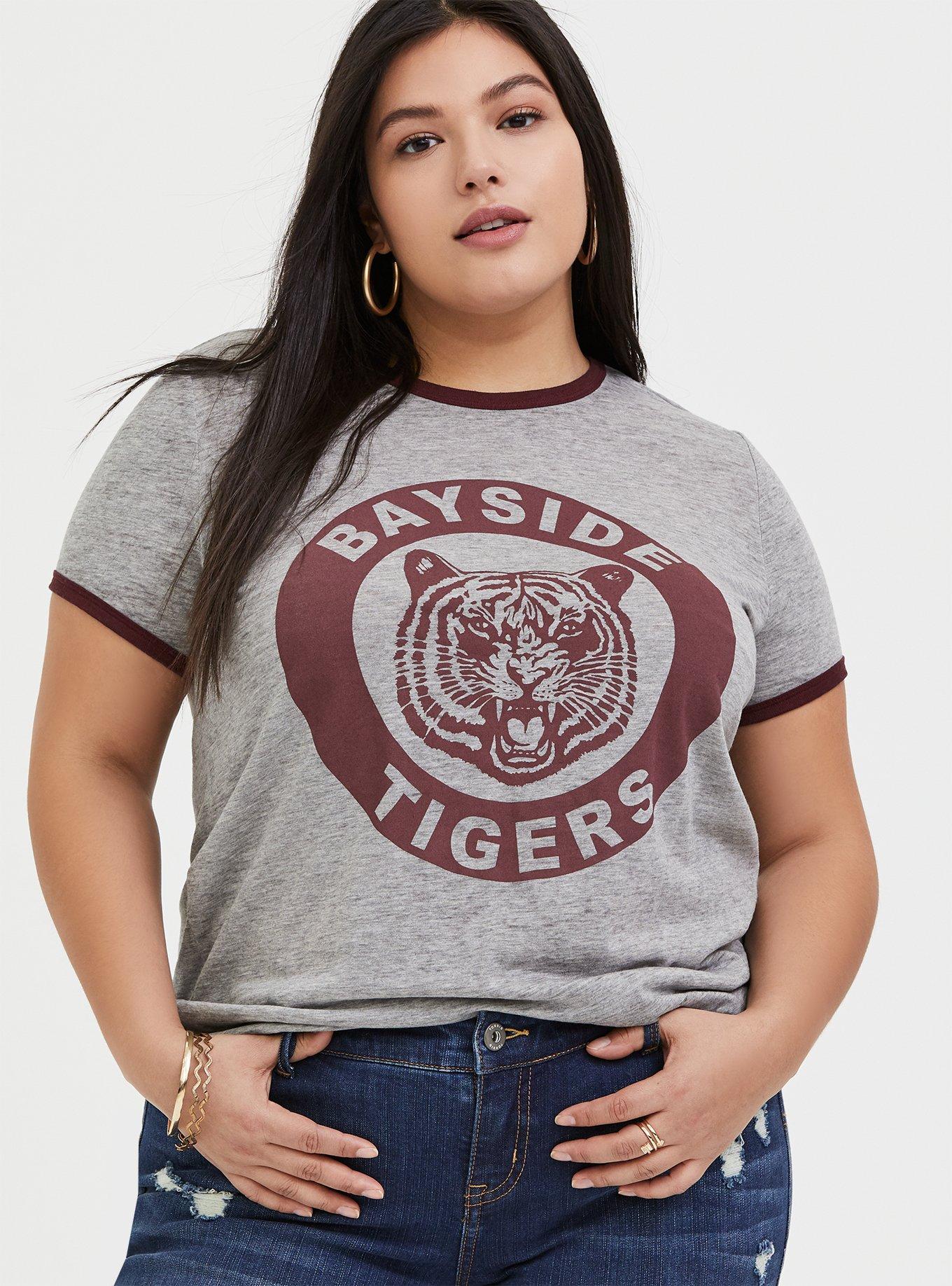 Saved By the Bell Bayside Tigers Heather Grey Ringer Tee, MEDIUM HEATHER GREY, hi-res