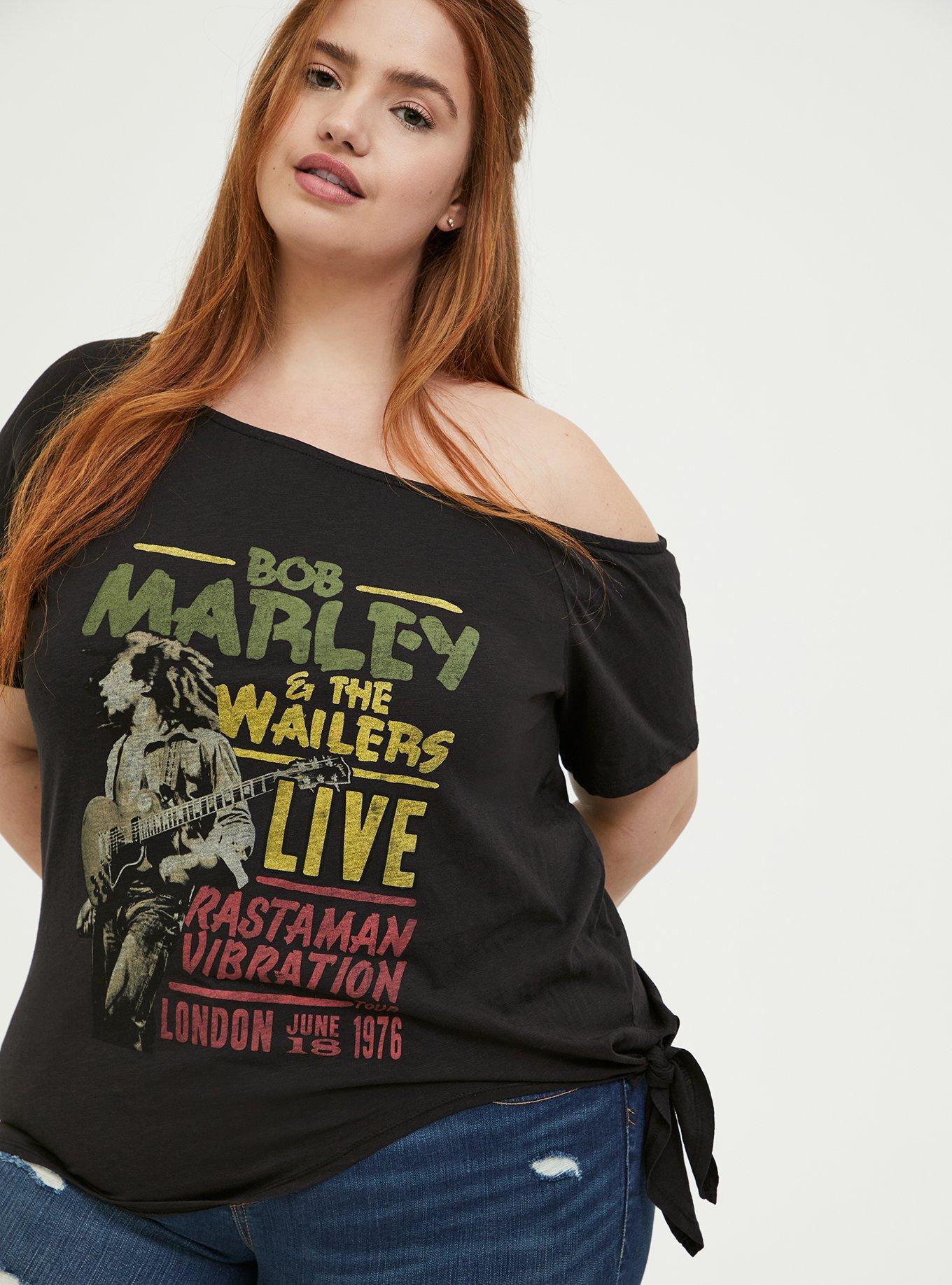 Plus Size - Bob Marley Black Tie Front Off Shoulder Tee - Torrid