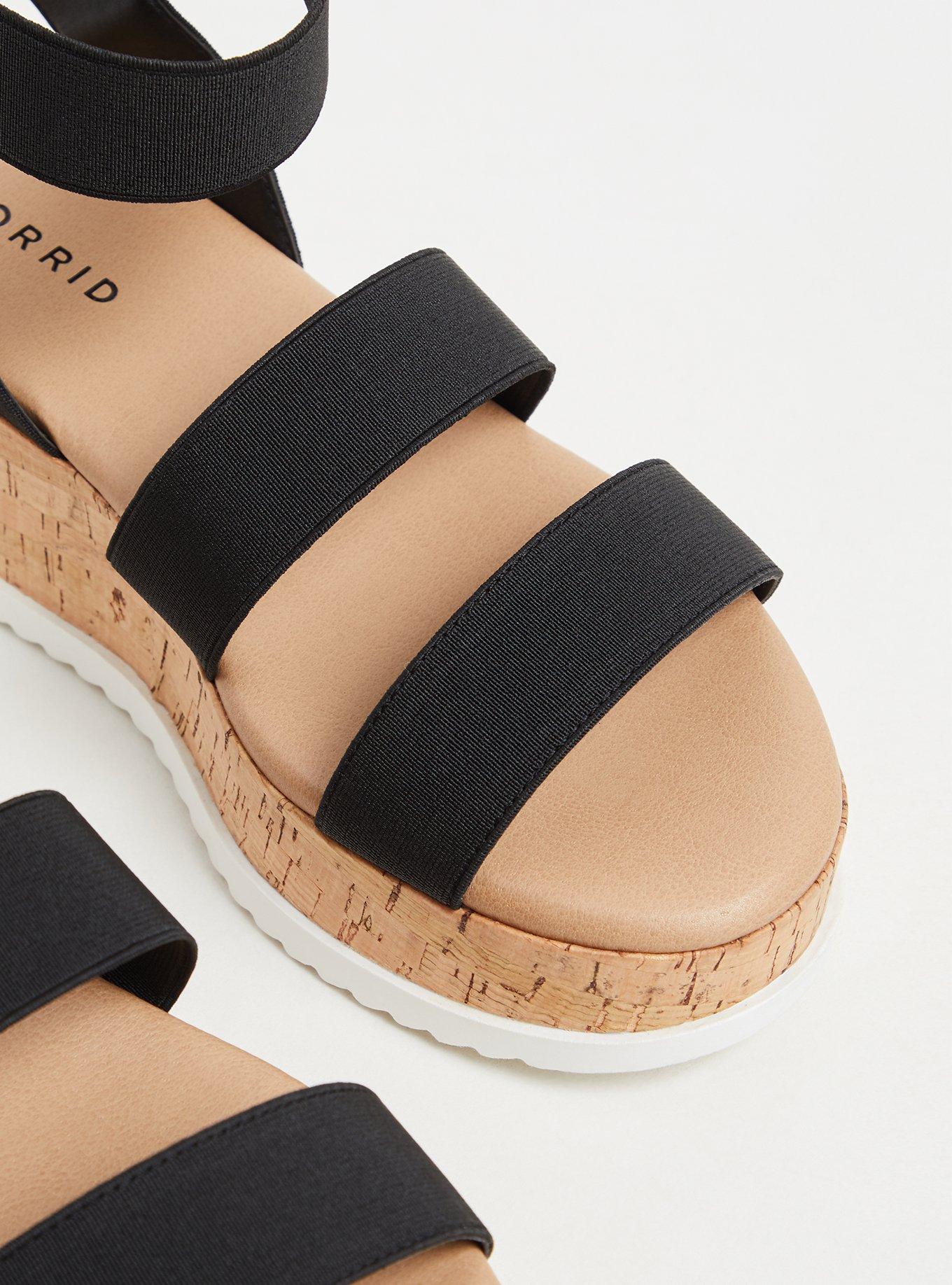 Plus Size Stretch Band Cork Flatform Wedge (WW), BLACK, alternate